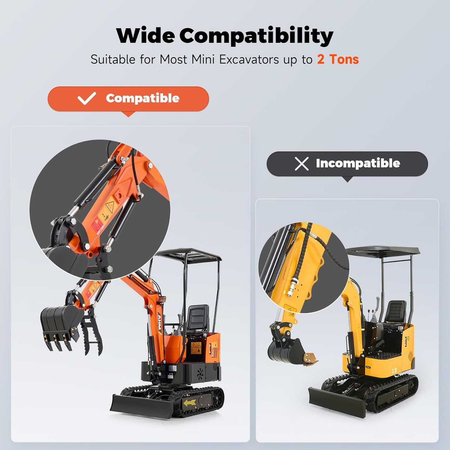 AHM Hydraulic Thumb Clip Attachment, 1-Hole Excavator Thumb Clip with 2 Hydraulic Hoses for Mini Excavators Small Diggers up to 2 Tons, Mini Excavator Attachment for Picking up Logs, Rocks and Debris