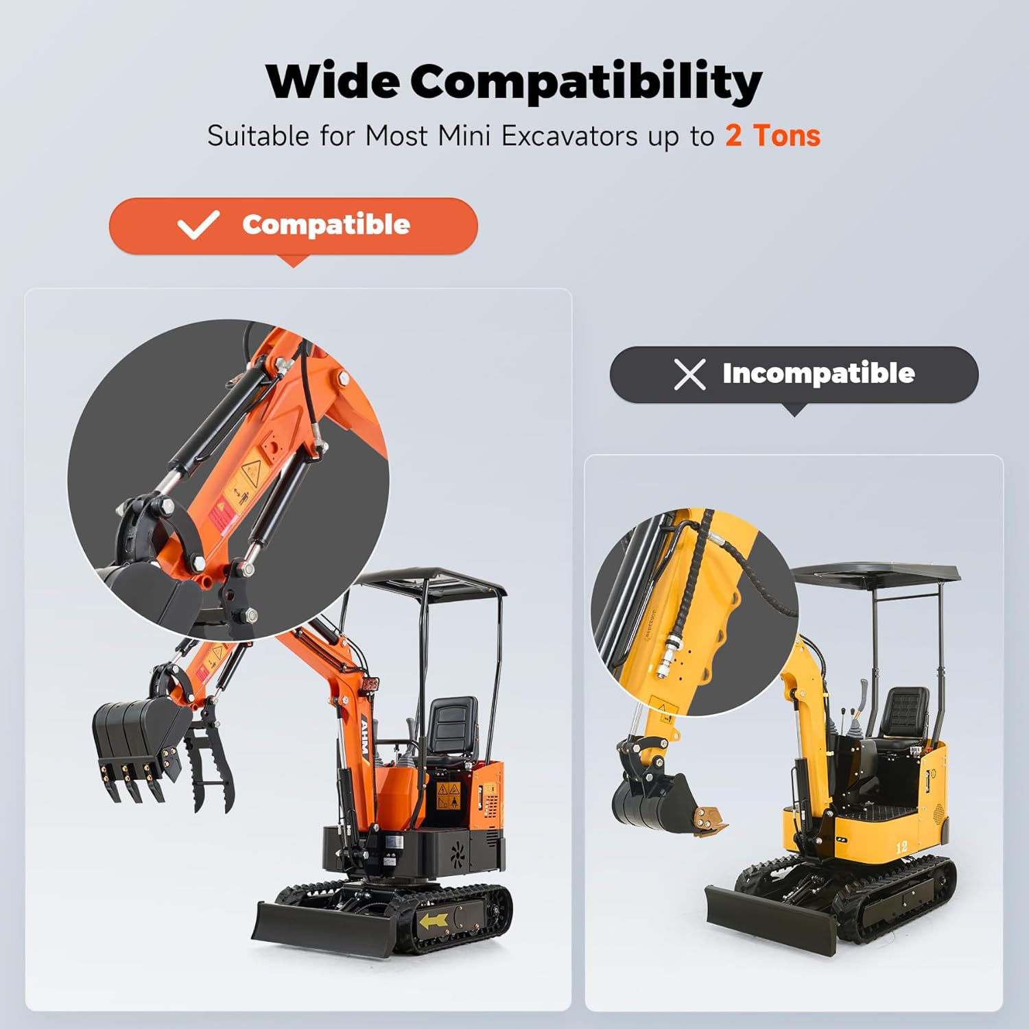 AHM Hydraulic Thumb Clip Attachment, 1-Hole Excavator Thumb Clip with 2 Hydraulic Hoses for Mini Excavators Small Diggers up to 2 Tons, Mini Excavator Attachment for Picking up Logs, Rocks and Debris