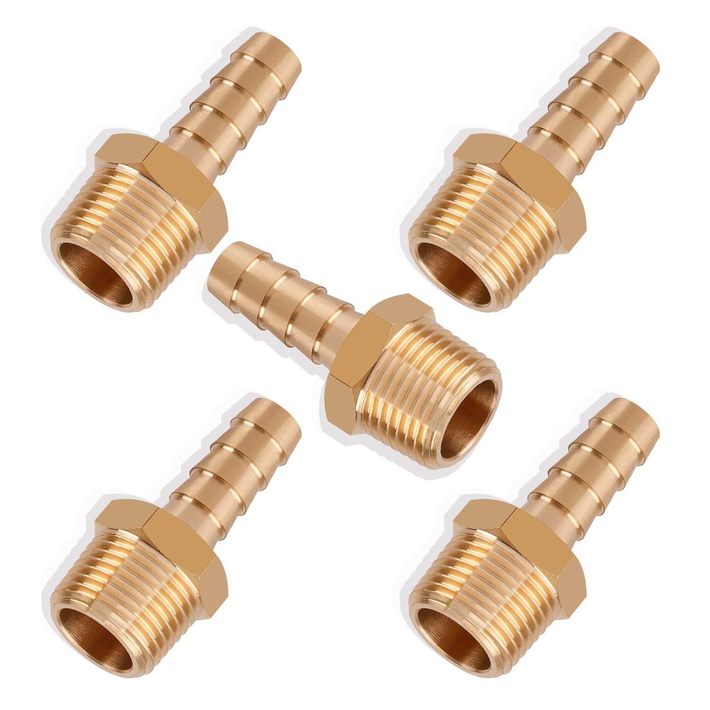 5pcs Brass Hose Barb Fittings 1/4 Inch Barb to 1/8 Inch NPT Male Thread Air Hose Fittings Adapter Connector Water Fuel Air Line Fittings 1/4” Barb × 1/8” NPT Brass Fittings