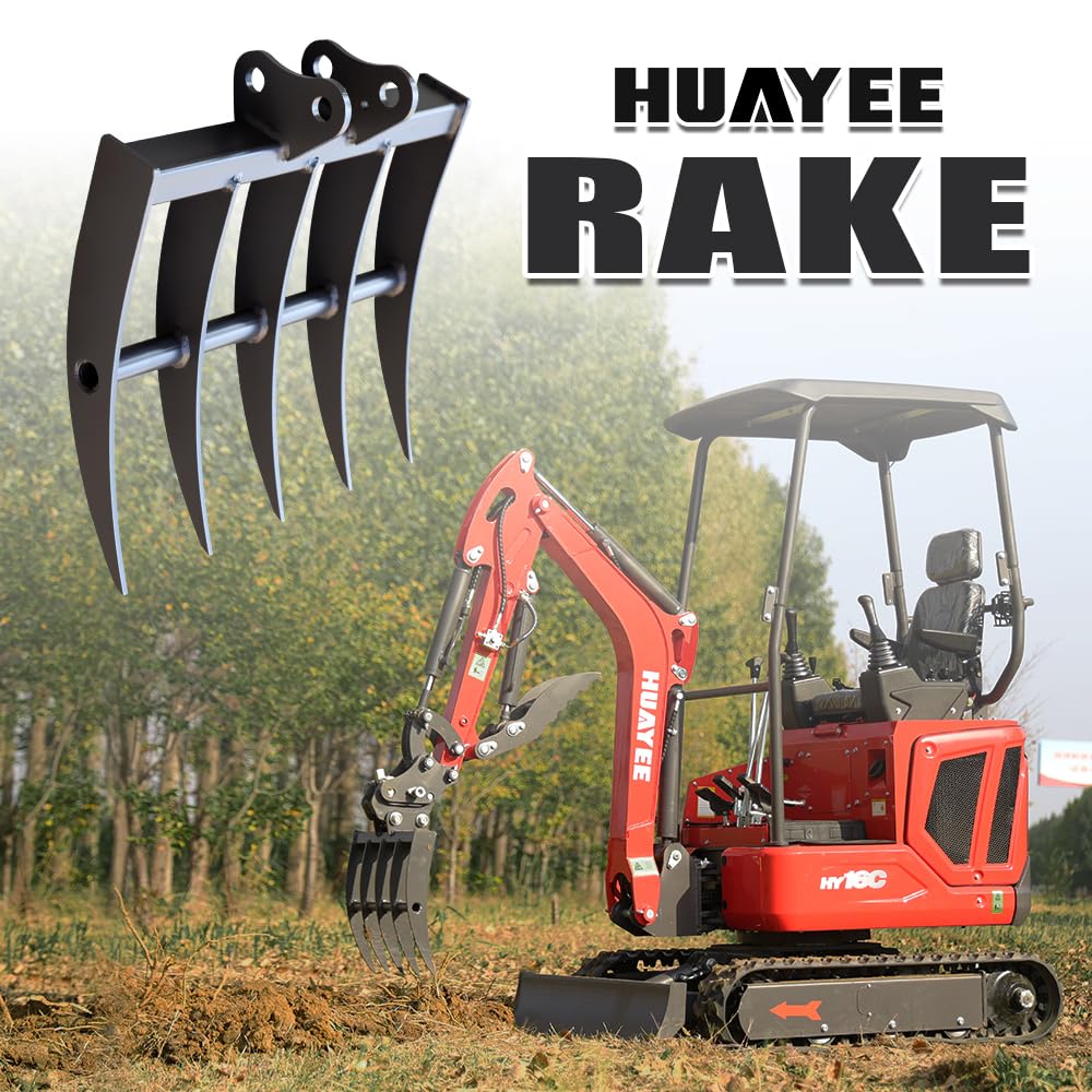 Mini Excavator Rake for 1-1.8 Ton Machines - Heavy-Duty Attachment with Pins for Soil Cultivation & Landscaping