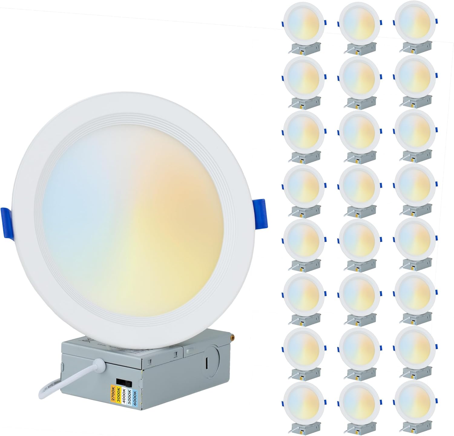 PROCURU Professional 24-Pack 6-Inch 2700K-6000K 5CCT 12W LED, Baffle Style, Heavy Duty Ultra-Thin Recessed Ceiling Slim Downlight, Dimmable, White Trim (VSB65W-24P)