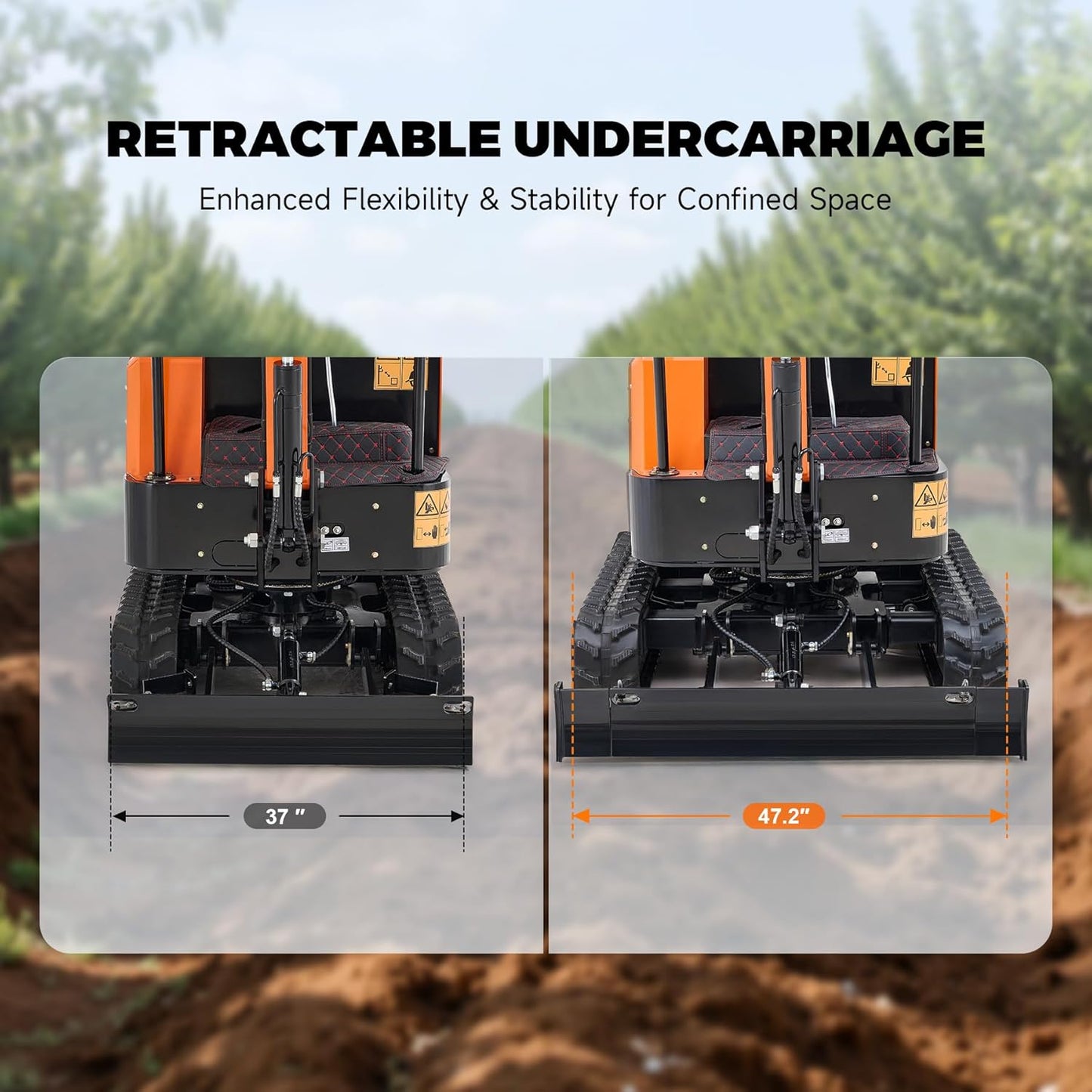 AHM 23hp Mini Excavator with Hydraulic Thumb Grapple Quick Hitch Bucket, 1 Ton Mini Crawler Excavator with Retractable Undercarriage, Trench Digger for Trenching Digging Garden Farm Construction Site