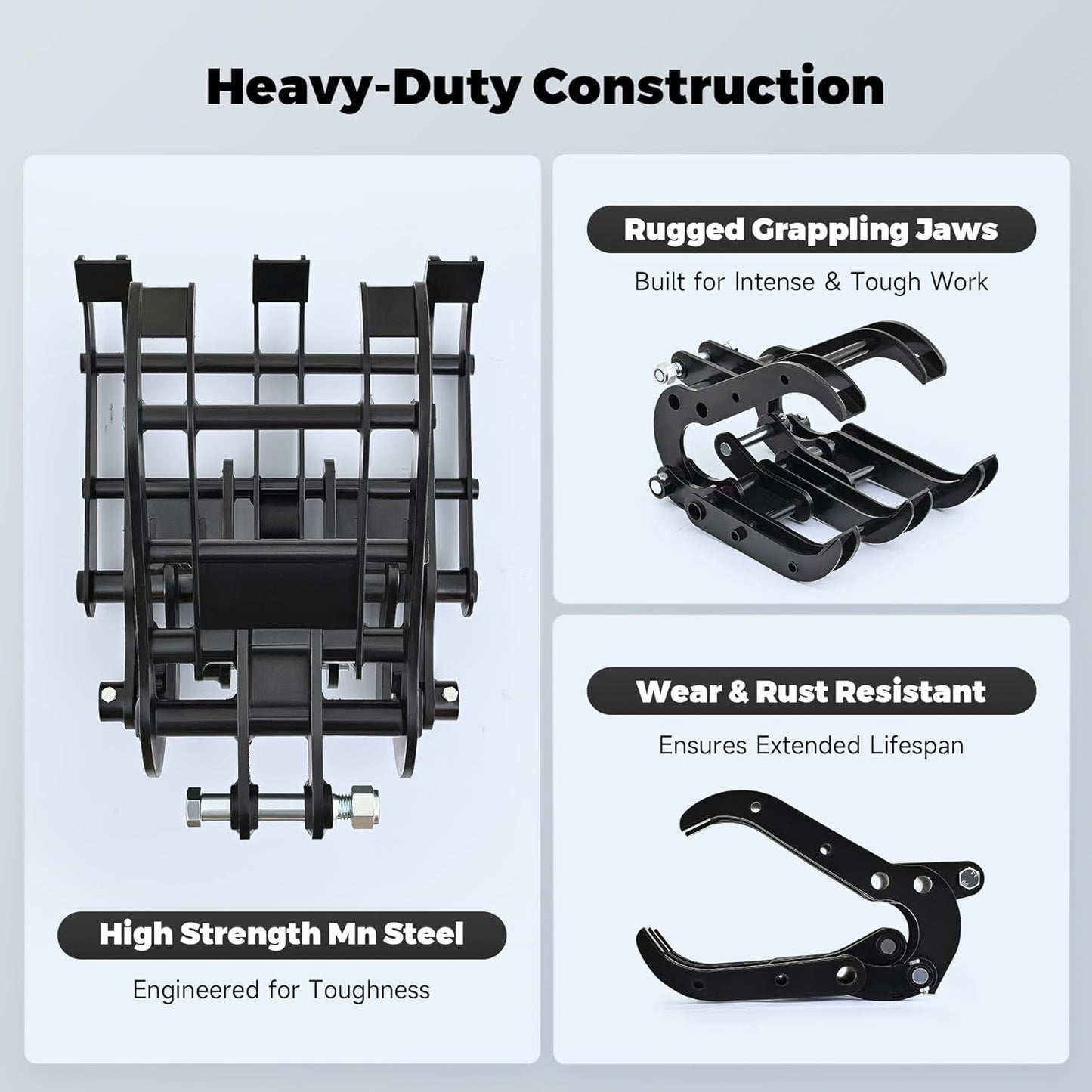 AHM Mini Excavator Grabber Attachment, Wood Grapple for Small Diggers Machinery up to 2 Tons, Mechanical Metal Gripper Excavator Accessories for Rock Handling Log Moving