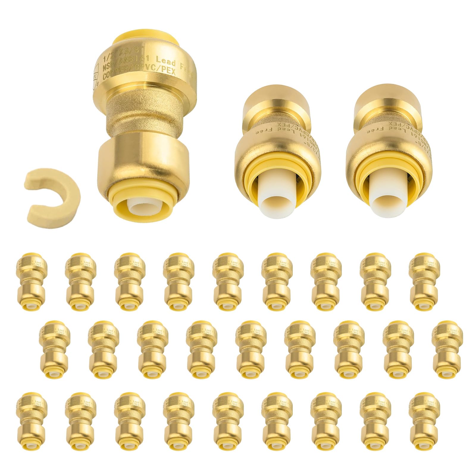 5-Pack Niikappu Push Fit Fittings, 3/4" x 3/4" Brass Plumbing Fittings to Connect PEX, Copper, CPVC, Brass Straight Coupling With Disconnect Clip(PF008-5Pack)