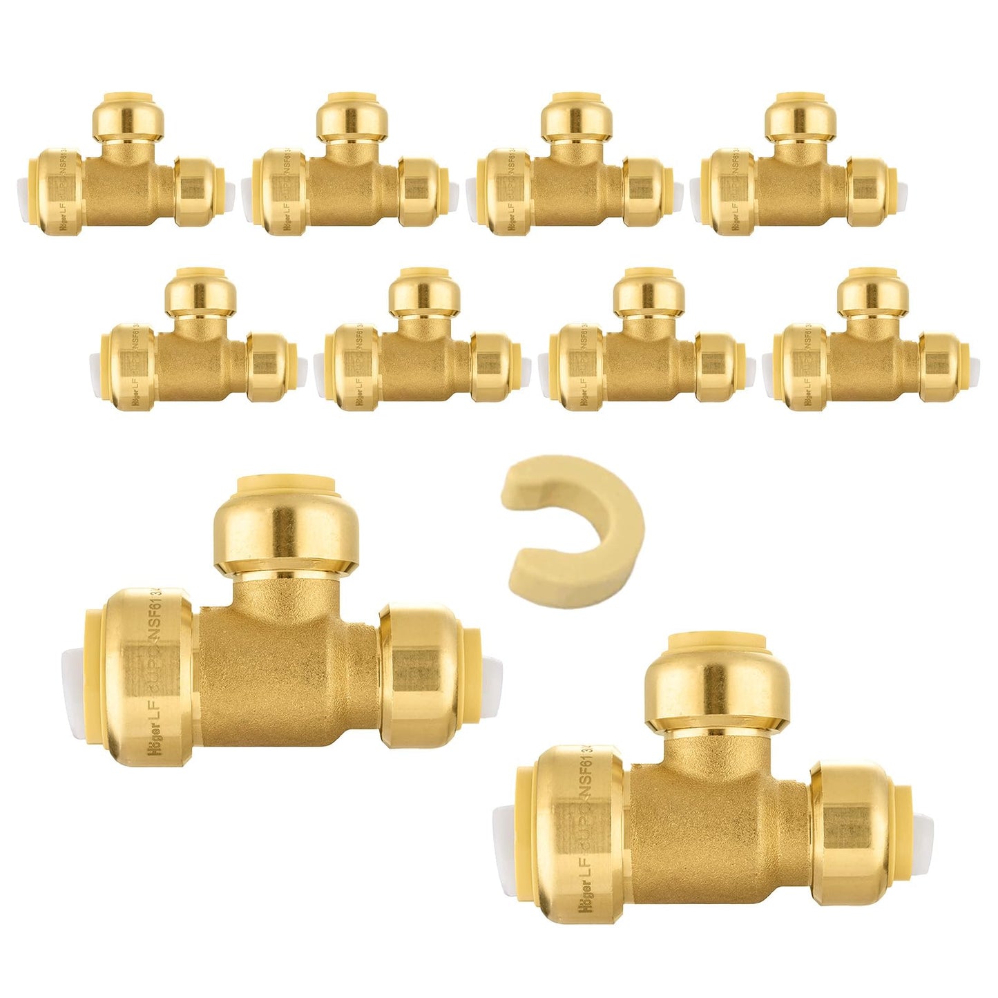 5-Pack Niikappu Pushfit Tee, 3/4"x3/4"x1/2" PEX Brass Push-fit Tee, Push to Connect Plumbing Fittings for PEX, Copper, CPVC, with Disconnect Clip(PF127-5)
