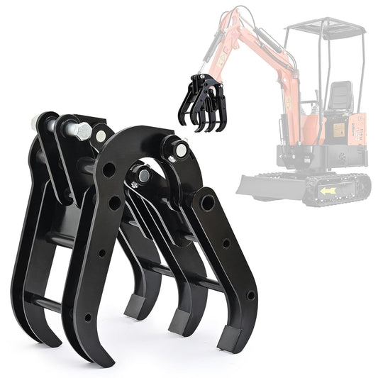 AHM Mini Excavator Grabber Attachment, Wood Grapple for Small Diggers Machinery up to 2 Tons, Mechanical Metal Gripper Excavator Accessories for Rock Handling Log Moving
