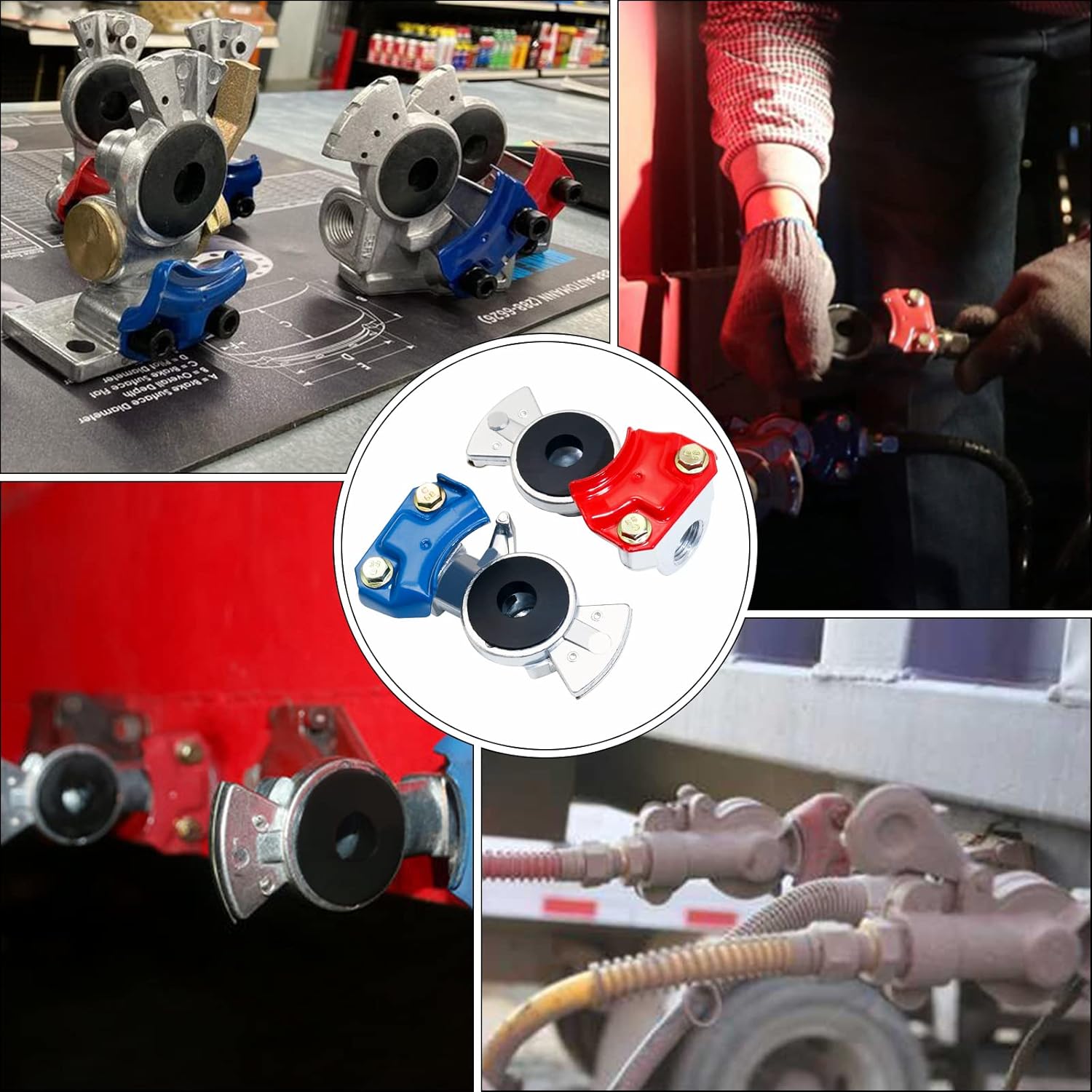 Universal Glad Hands for Semi Trailers, Airline Brake Gladhands for Tractor Trailer, with Extra 2pcs Replaced Glad Hand Seals