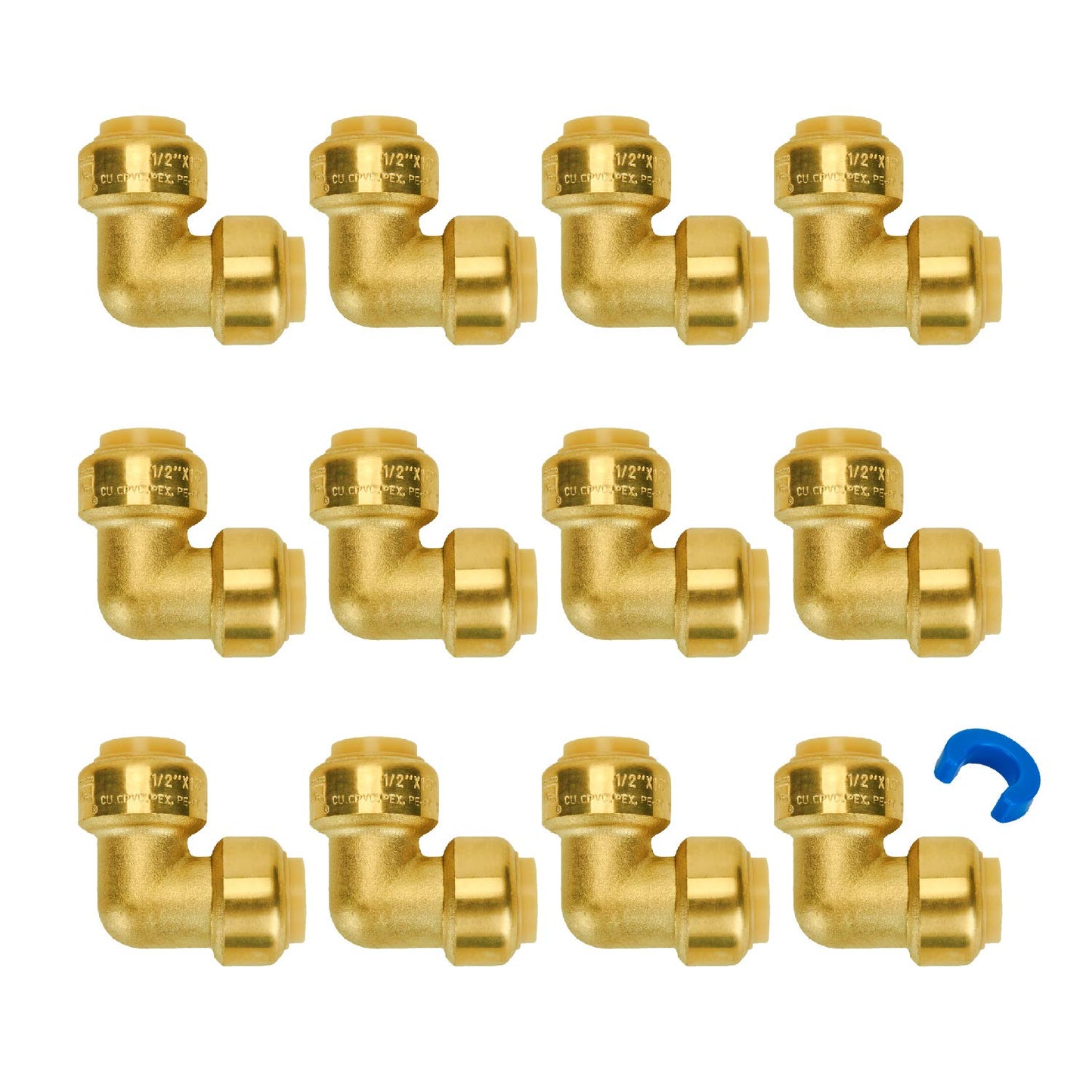 SUNGATOR 1/2 Inch Tee, Push Pex Tee Plumbing Fittings 1/2 Inch, No Lead Brass Push-to-Connect T Plumbing Fittings for PEX Pipe, Copper, CPVC, with 1 Disconnect Clip, Pack of 12