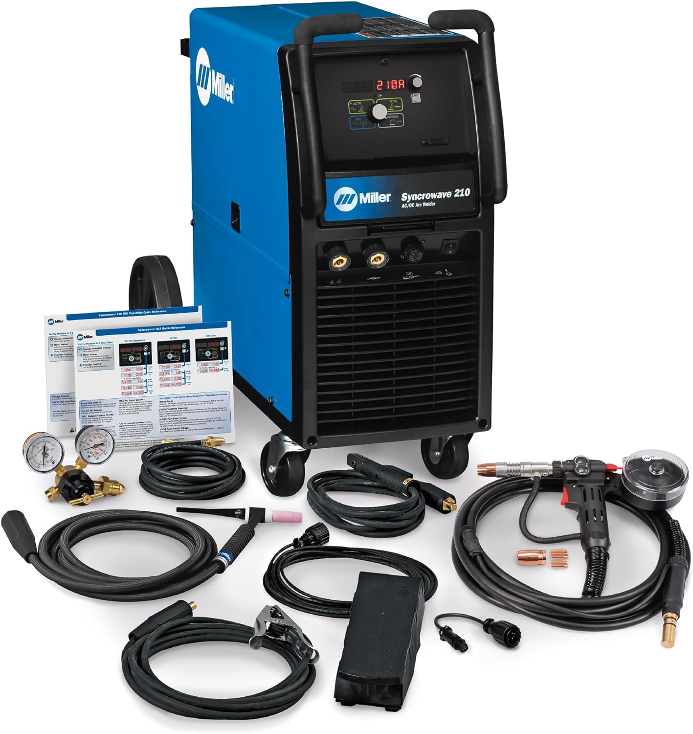 Miller 951684 Syncrowave 210 TIG MIG Spoolmate 150 Package - Multiprocess Stick, MIG & AC/DC TIG Welder Machine - Multi Process Welding Machine with TIG Torch, Foot Control & MIG Welder Gun