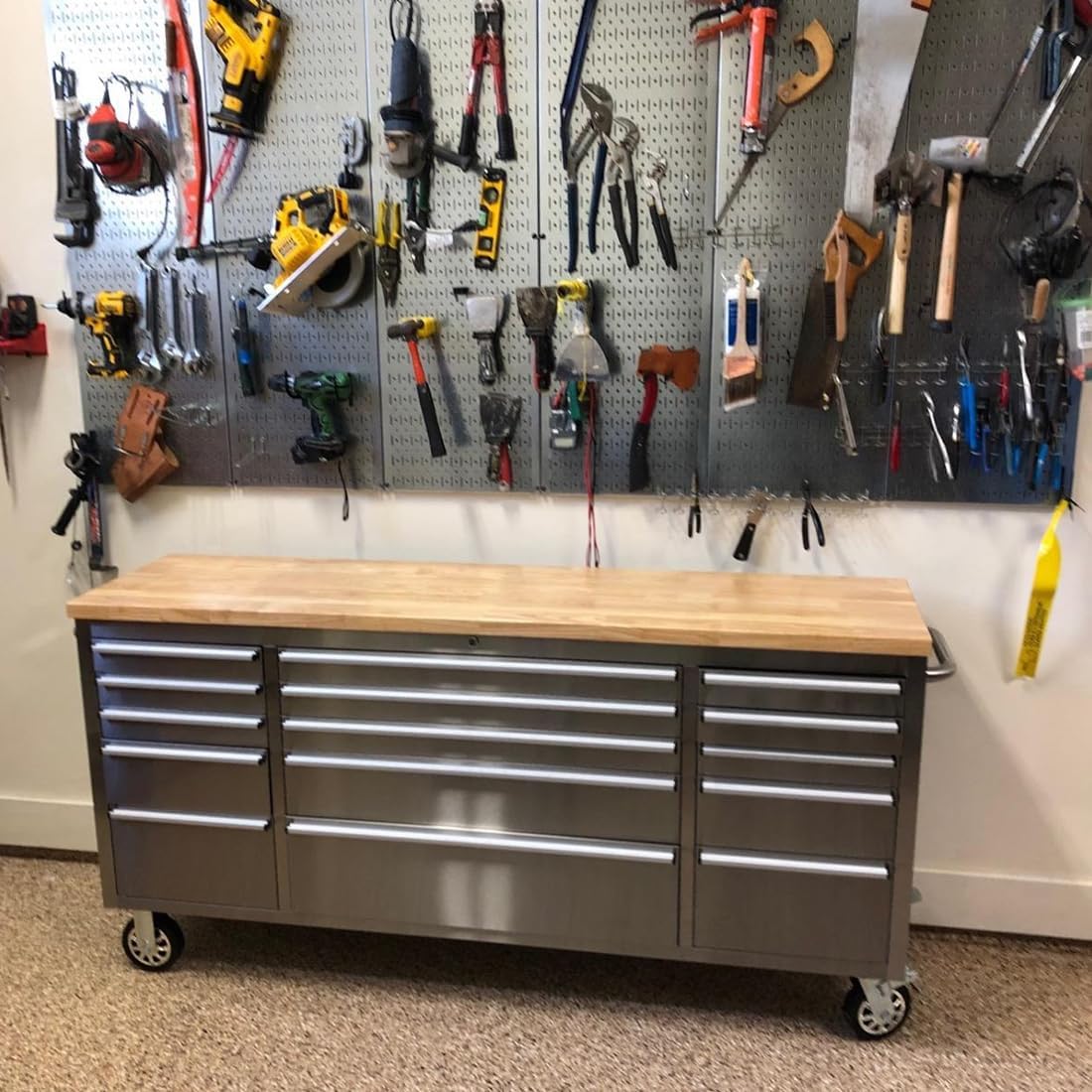 72 inch Tool Chest with 15 Drawers for Garage, Workbench and Repair Store, Tool Cabinet in Stainless Steel (72 inch - Stainless Steel)