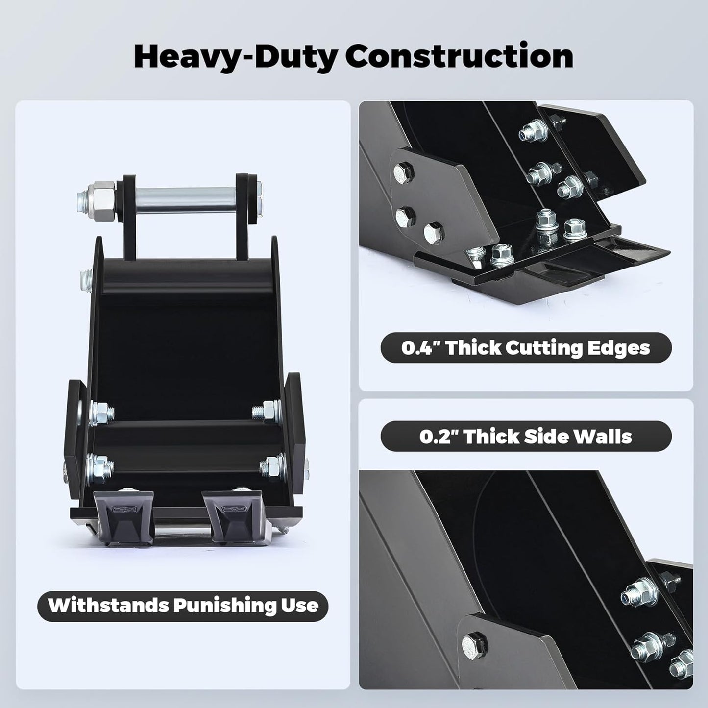 AHM 8" Mini Excavator Narrow Bucket Attachment, 200 mm Trench Bucket for Mini Excavators Diggers up to 2 Tons, Heavy Duty Digging with Metal Teeth