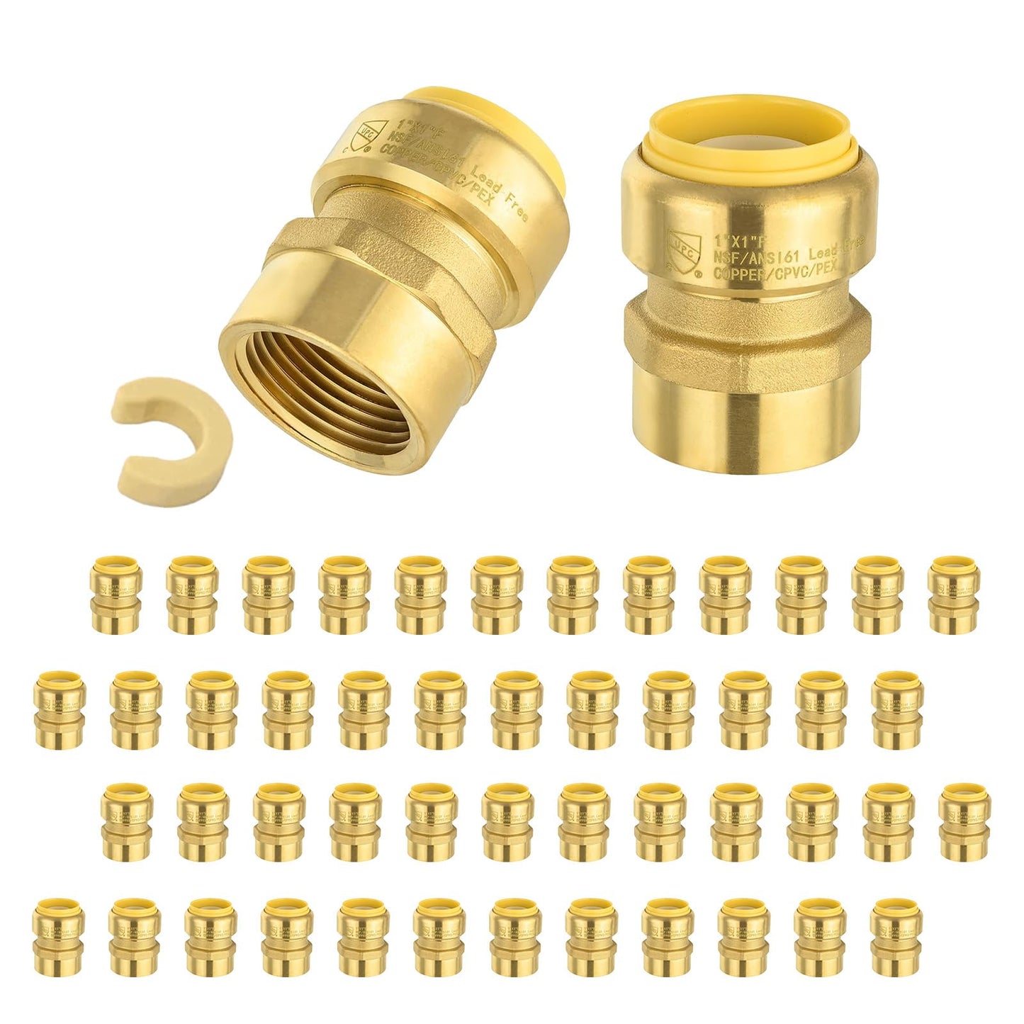 5 PCS Niikappu Push Fit 3/4 Inch x 1/2 Inch Female NPT Brass Adapters Push-Fit Fittings with Disconnect Clip to Connect PEX, Copper, CPVC Pipes