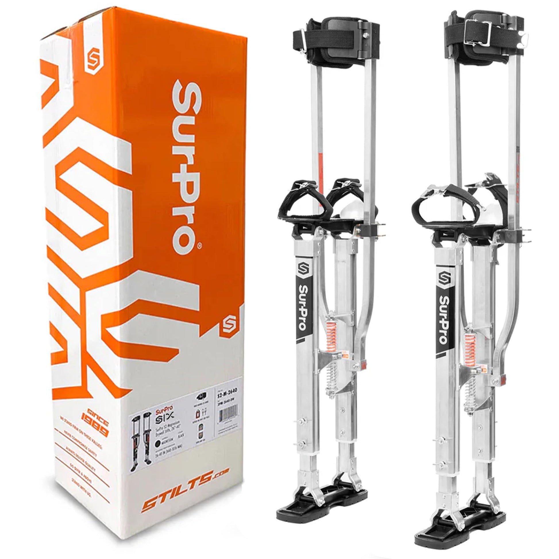SurPro Double-Sided Drywall Stilts, Magnesium Base, 26” - 40” Height, QuadLock Contractor-Grade Stilts with Patented Flexion Foot System (S2X-M-2640) for Drywallers, Painters, Stilts Drywall