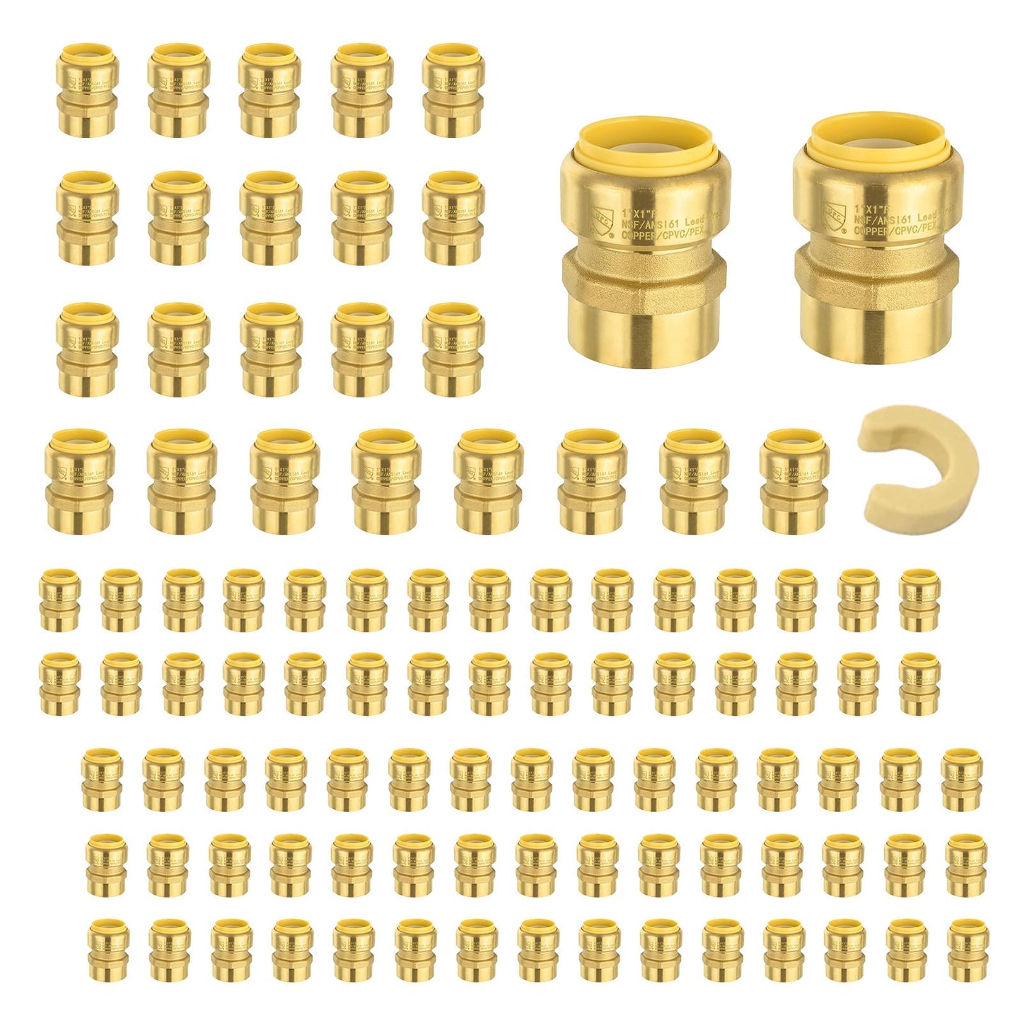 5 PCS Niikappu Push Fit 3/4 Inch x 1/2 Inch Female NPT Brass Adapters Push-Fit Fittings with Disconnect Clip to Connect PEX, Copper, CPVC Pipes