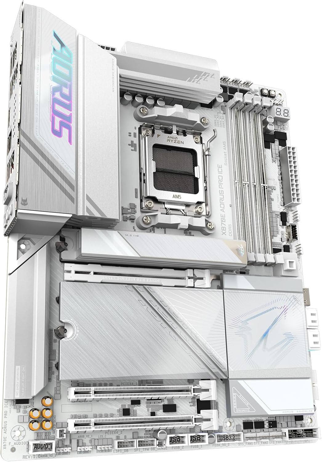 GIGABYTE X870E AORUS PRO ICE AMD AM5 LGA 1718 Motherboard, ATX, DDR5, 4X M.2, PCIe 5.0, USB4, WIFI7, 2.5GbE LAN, EZ-Latch, 5-Year Warranty