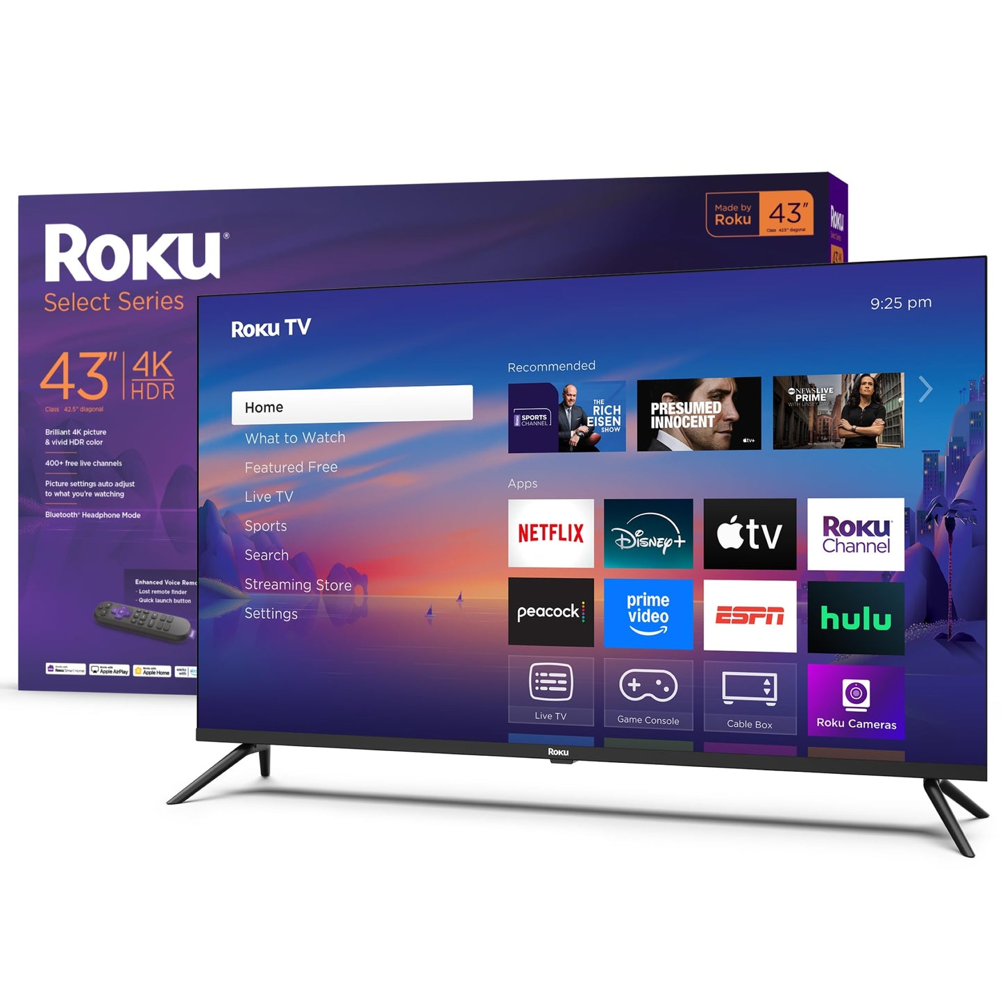 Roku Smart TV 2025 – 50-Inch Select Series, 4K HDR TV – RokuTV with Enhanced Voice Remote – Flat Screen LED Television with Wi-Fi for Streaming Live Local News, Sports, Family Entertainment