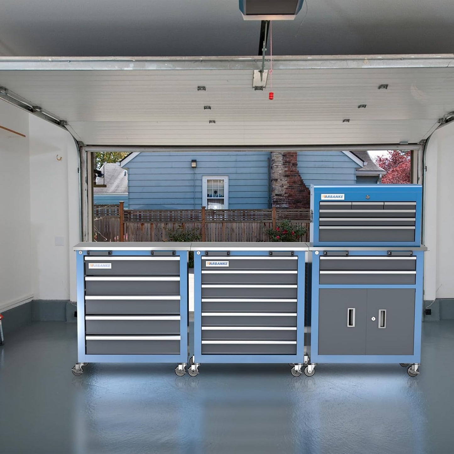 LARBANKE 3 Different Types Tool Chest Combination,Rolling Tool Chest with Stainless Countertop,Tool Cabinet with Connection Buckle,Wheels and Foot Pads,Portable Tool Box Inside