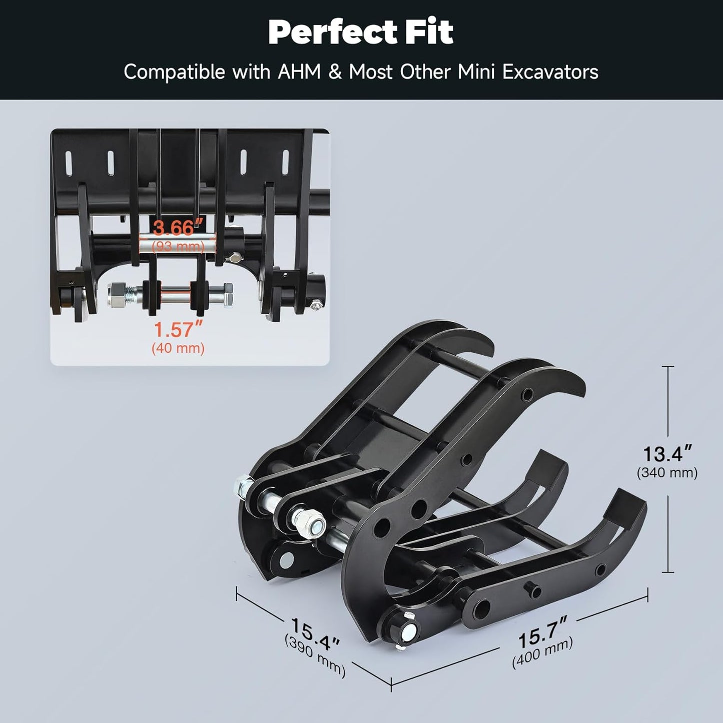 AHM Mini Excavator Grabber Attachment, Wood Grapple for Small Diggers Machinery up to 2 Tons, Mechanical Metal Gripper Excavator Accessories for Rock Handling Log Moving