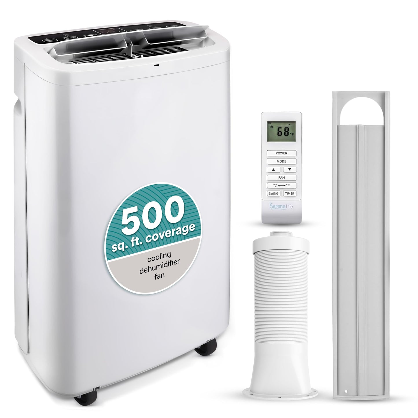 SereneLife Small Air Conditioner Portable 12,000 BTU with Built-in Dehumidifier - Portable AC unit for rooms up to 550 sq ft - Remote Control, Window Mount Exhaust Kit