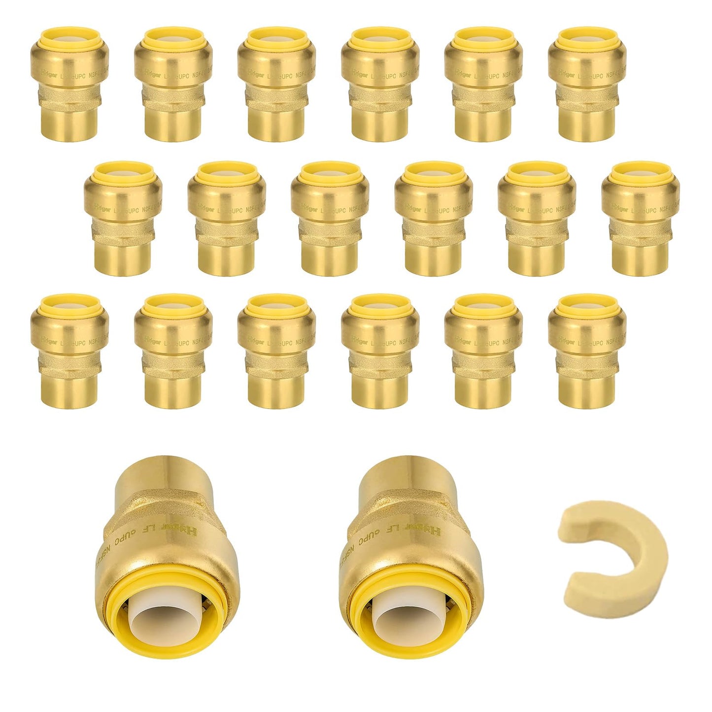 5 PCS Niikappu Push Fit 3/4 Inch x 1/2 Inch Female NPT Brass Adapters Push-Fit Fittings with Disconnect Clip to Connect PEX, Copper, CPVC Pipes