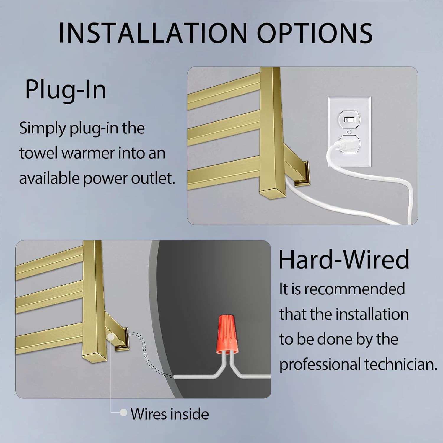 Towel Warmer Rack for Bathroom with Timer/Fahrenheit Temperature Control Wall Mounted Electric Heated 10 Bar Rail Plug-in or Hardwired Keep Bath Shower Towel Warming (Brushed Gold)