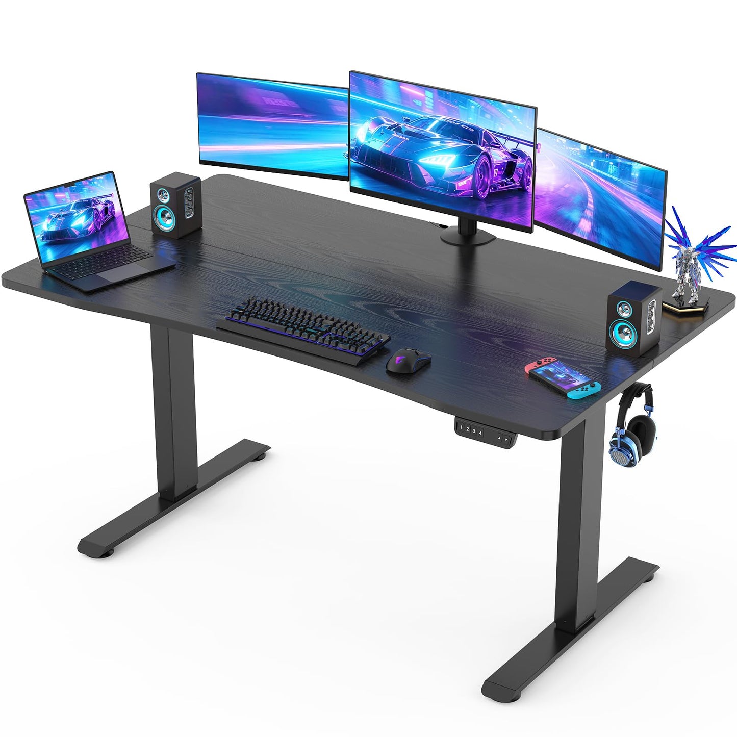 Veken 63 x 28 Inch Electric Standing Desk with Adjustable Height, Sit to Stand Computer Table for Study, Work or Gaming, Home Office Desk Black