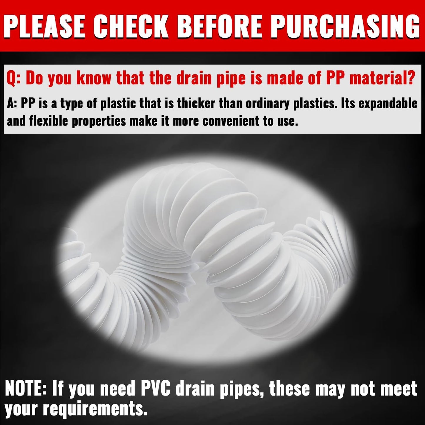 VIVIDA 1-1/2" Sink Drain Pipe Kit, Flexible Drain Pipe P Trap, 7.5"-17.7" Flexible P Trap, Under Sink Plumbing for Bathroom & Kitchen, 1-1/4" Adapter Included, 1 PACK