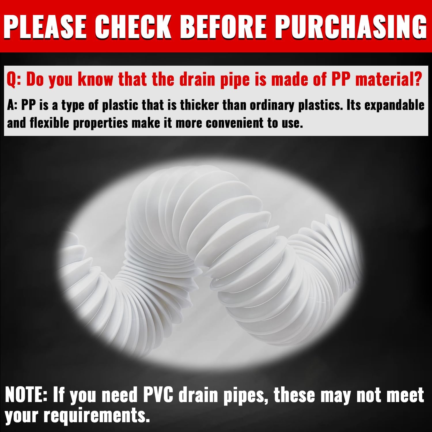 VIVIDA 1-1/2" Sink Drain Pipe Kit, Flexible Drain Pipe P Trap, 7.5"-17.7" Flexible P Trap, Under Sink Plumbing for Bathroom & Kitchen, 1-1/4" Adapter Included, 1 PACK