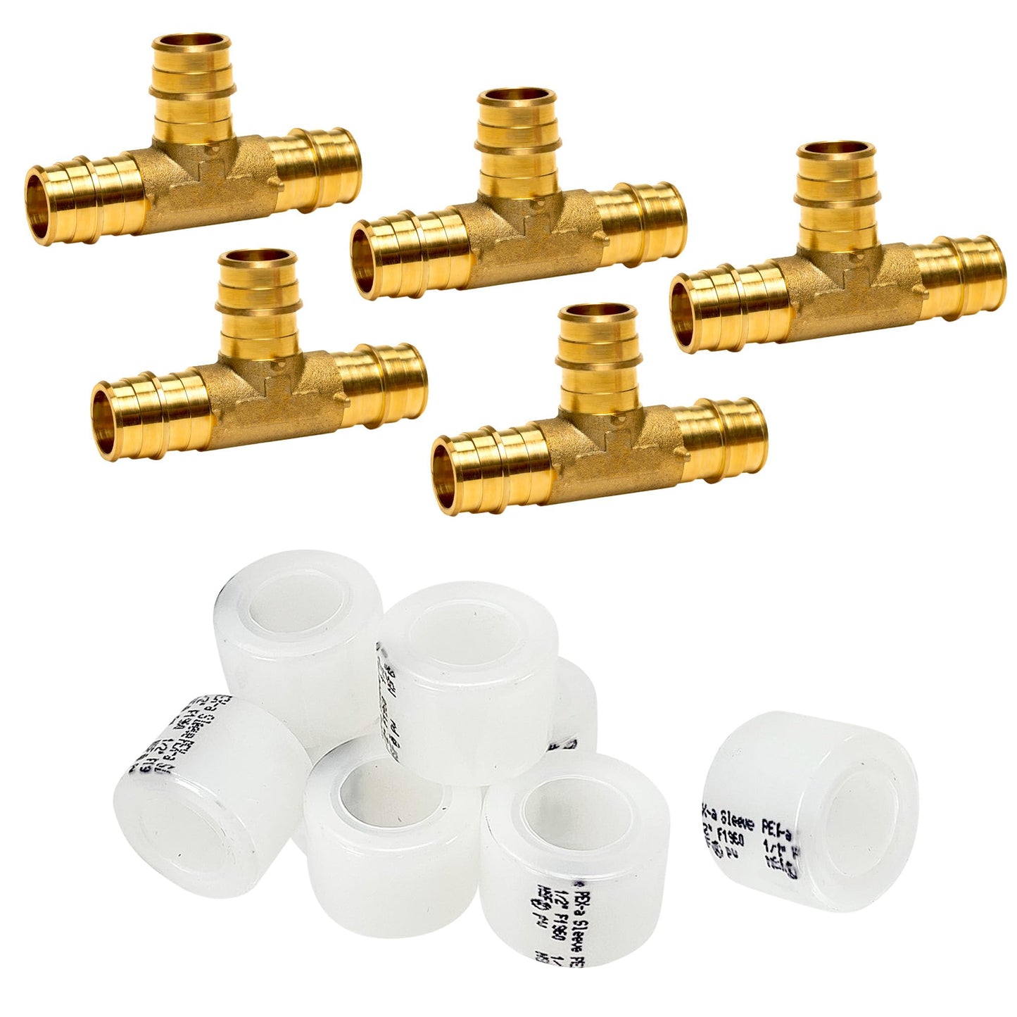 [100-Pack] PROCURU Wholesale 3/4-Inch Brass PEX-A Tee for F1960 Expansion PEX-A Pipe, Without Rings (8ABTE0034-100P)