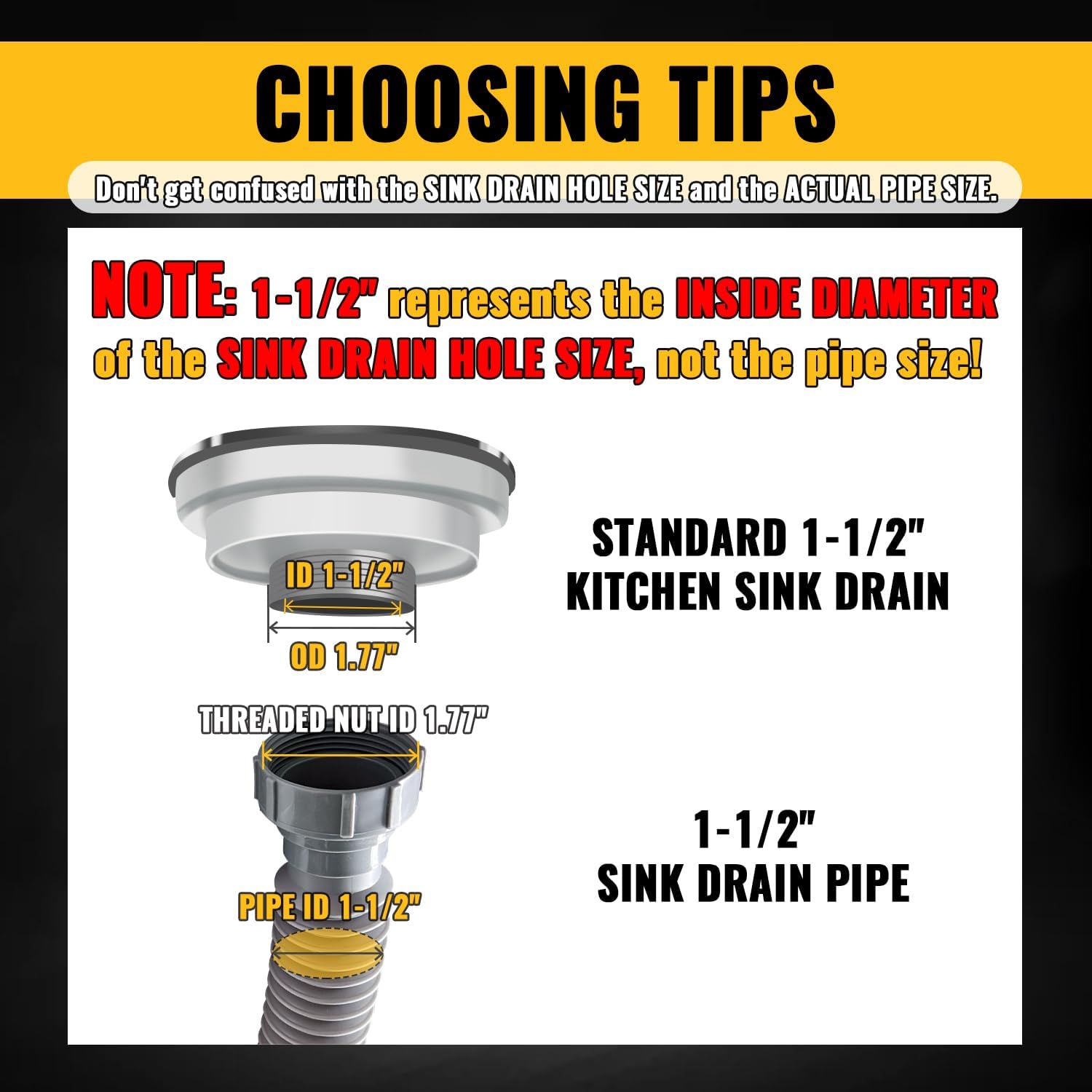 VIVIDA Double Sink Drain Pipe Kit, 1-1/2" Flexible Drain Pipe, 11"-31.5" Expandable Flexible P Trap for Double Kitchen Sink, 1-1/4" Adapter Included, Gray, 1 PACK