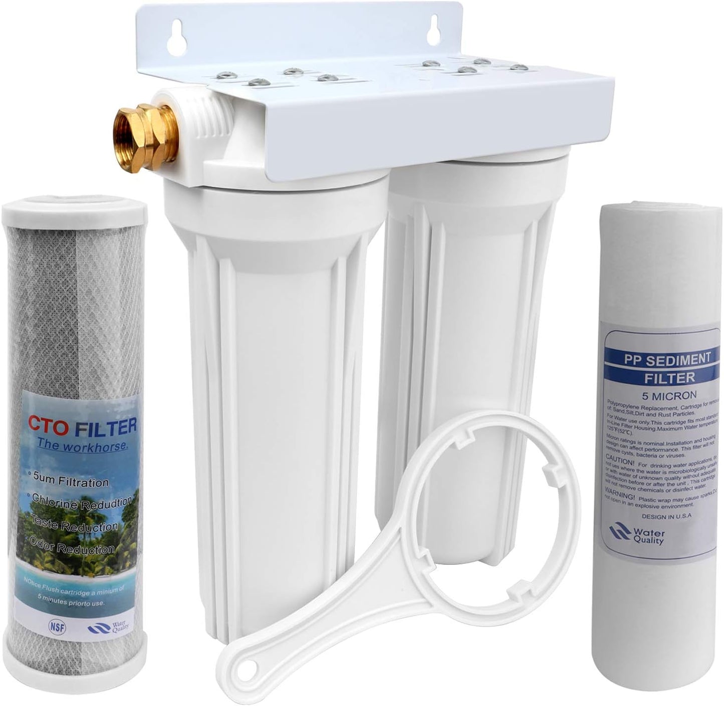 External RV Dual Water Filter System for RVs Boats Motor Homes Marines,Included Two Fliters and Mounting Bracket