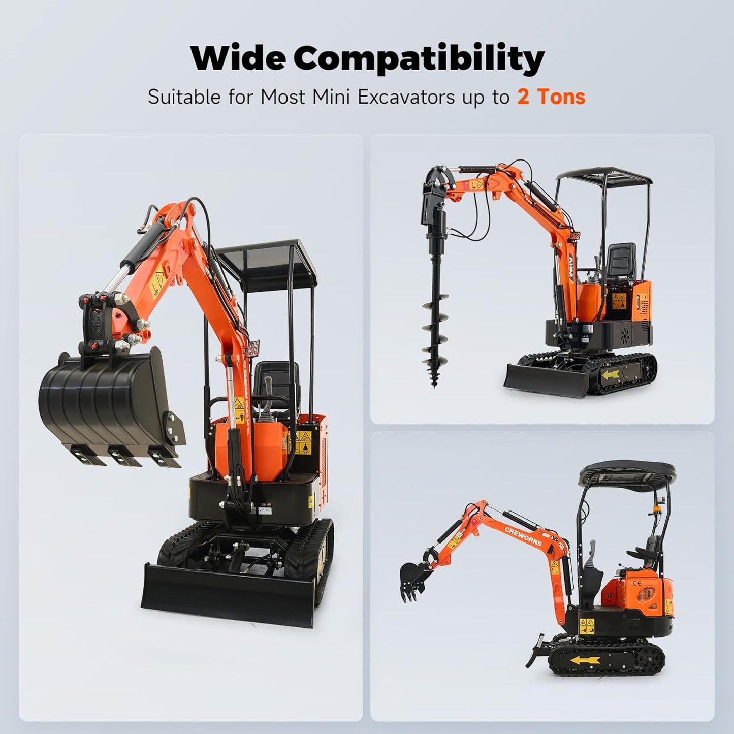 AHM Auger Drill Attachment for Mini Excavator, Hydraulic Mini Excavator Attachment with 2 Hydraulic Hoses, 8" Diameter 47" Depth, Mini Excavator Earth Auger Drive for Drilling Digging Planting