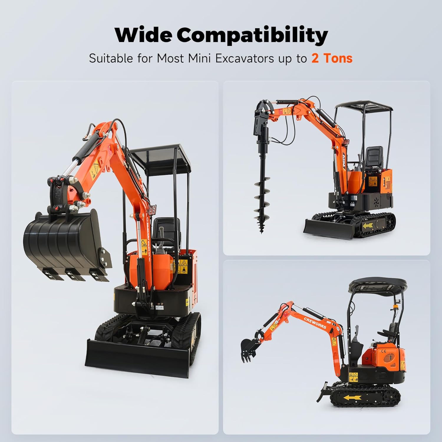 AHM Auger Drill Attachment for Mini Excavator, Hydraulic Mini Excavator Attachment with 2 Hydraulic Hoses, 8" Diameter 47" Depth, Mini Excavator Earth Auger Drive for Drilling Digging Planting