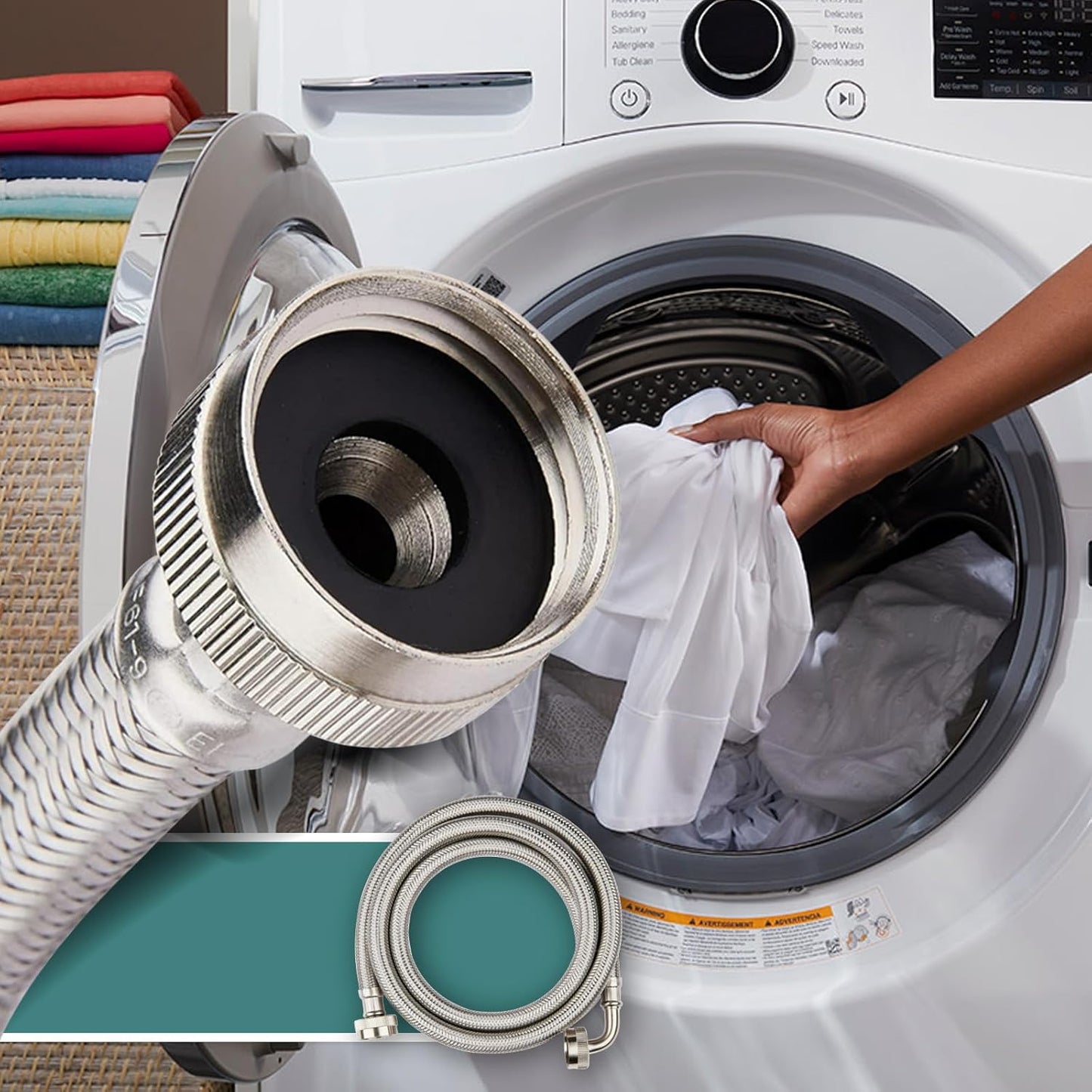 Washing Machine Hoses 4ft, 1 Pack Braided Stainless Steel Washer Hoses with 90 Degree Elbow, Hot and Cold Washer Supply Line, Universal Flexible Laundry Machine Hose for All Washing Machine