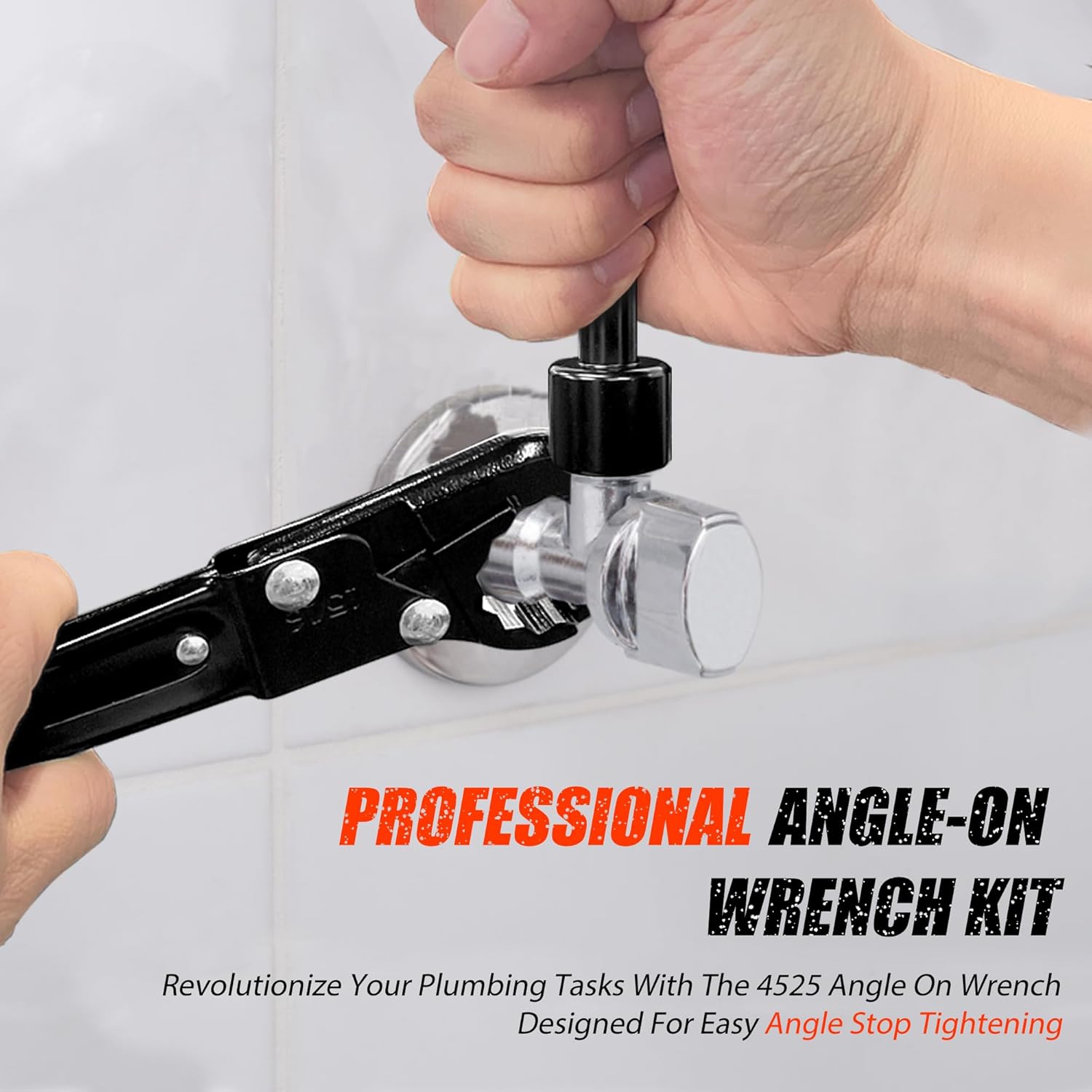 Plumbing Tools, Angle Stop Wrench Kit, Plumbing Wrench. New Compression Angle Stop and Removing the Compression Ring Professional Plumbing Toolset For Easy Angle Stop And Supply Nut Installation