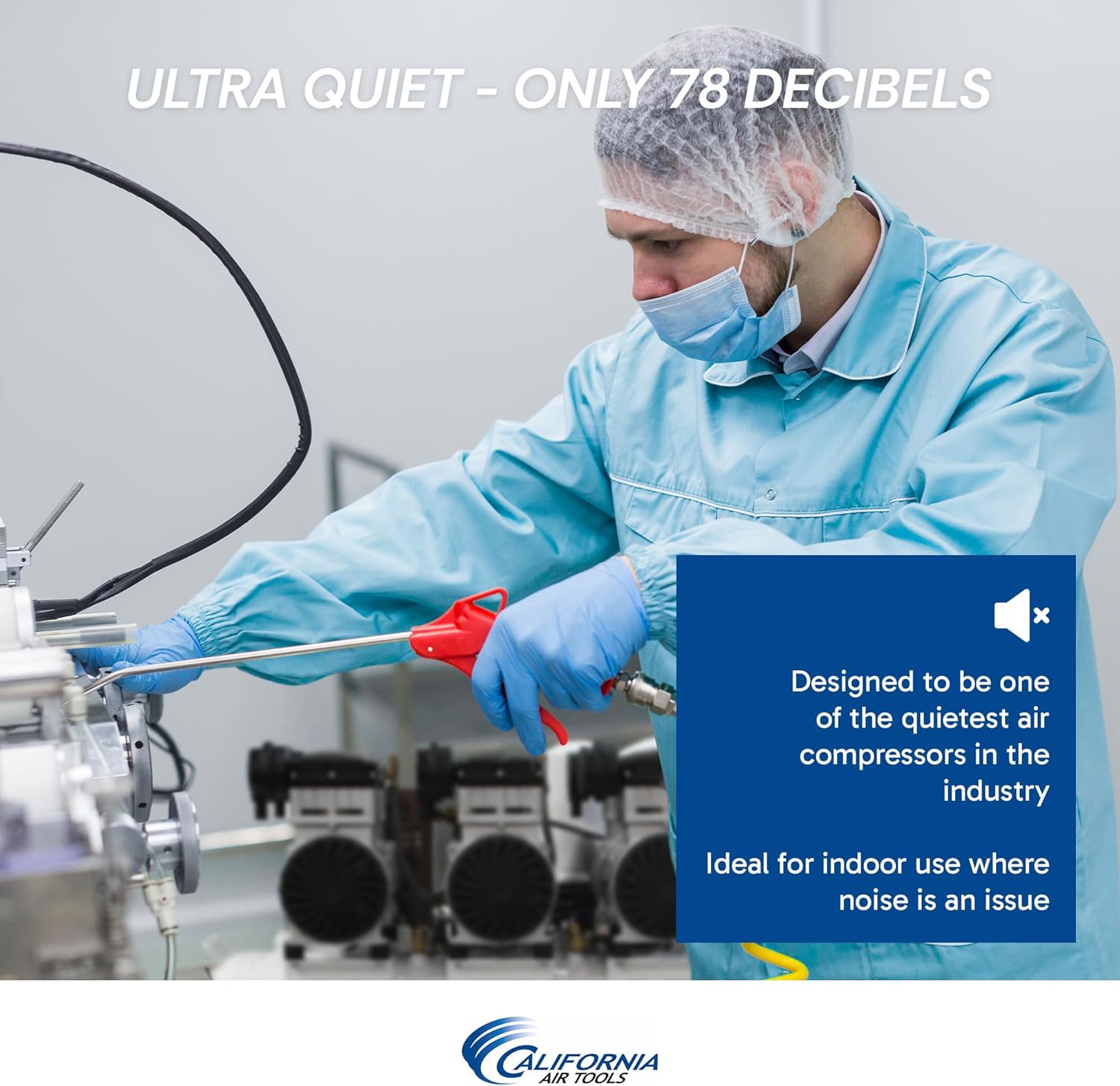 California Air Tools 20060DCC Powerful 6.0 HP Ultra Quiet and Oil-Free Air Compressor, 20 Gallon Tank, 78 dB Noise Level, with 98% Air Drying System, 220V / 60Hz, Off White