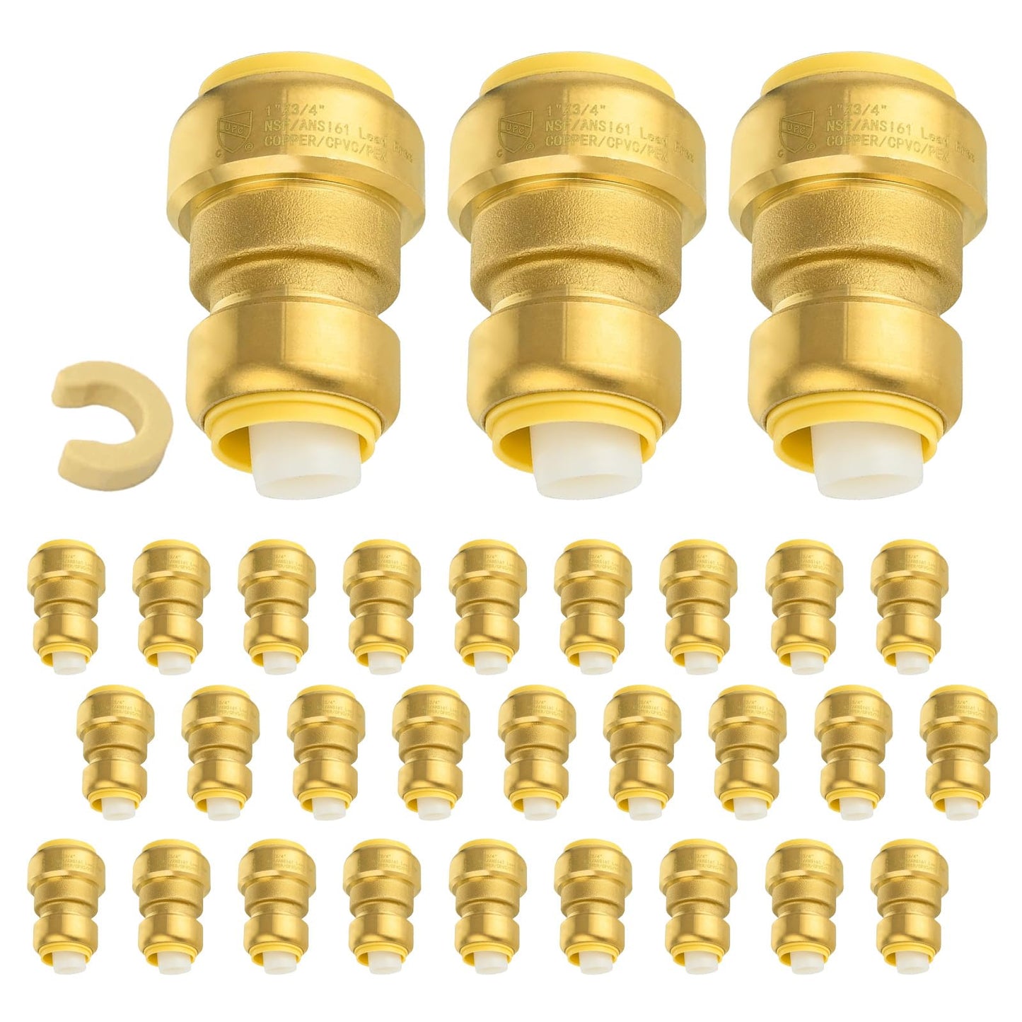 5-Pack Niikappu Push Fit Fittings, 3/4" x 3/4" Brass Plumbing Fittings to Connect PEX, Copper, CPVC, Brass Straight Coupling With Disconnect Clip(PF008-5Pack)