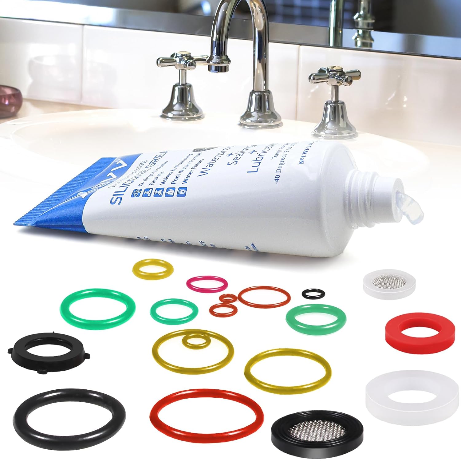 Silicone Lubricating Grease for Plumber Faucet Rubber Washers Valve O Ring 2-Pack 1 oz Tube with Brush