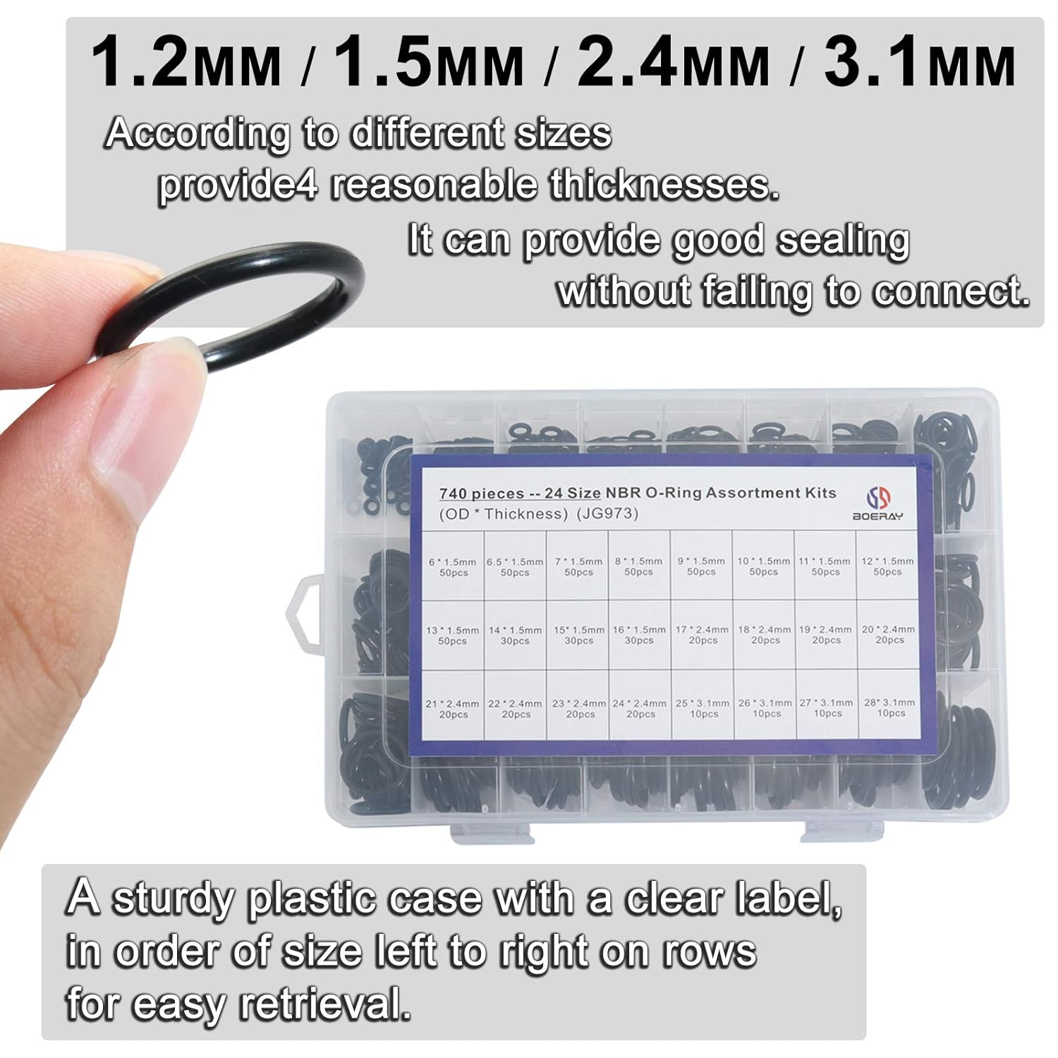 740pc Universal O Rings Assortment in 24 Sizes with 4pc Tools | Rubber O Rings Kit for Faucet Plumbing Automotive Repair | Nitrile Rubber Oring Kit