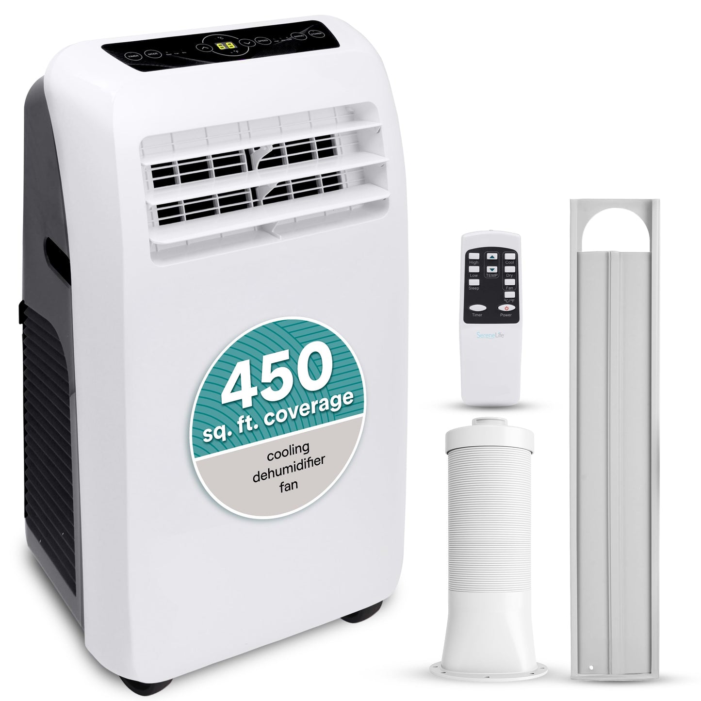 SereneLife Small Air Conditioner Portable 12,000 BTU with Built-in Dehumidifier - Portable AC unit for rooms up to 550 sq ft - Remote Control, Window Mount Exhaust Kit