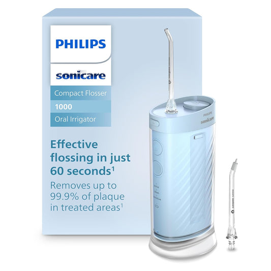 Philips Sonicare Compact Flosser 1000, Portable Water Flosser with 3 Flossing Modes, IPX7 Waterproof Oral Irrigator, Travel Friendly, Blue, Model HX3333/24