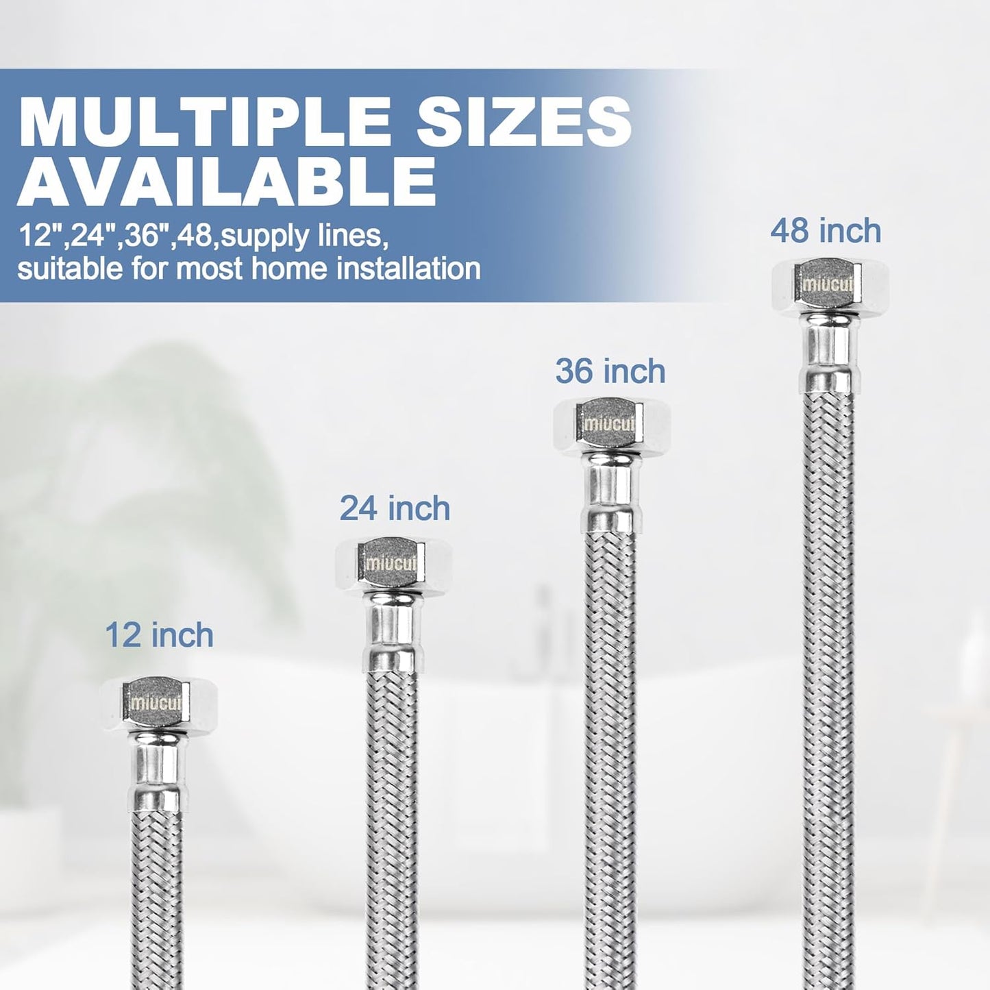 [10-Pack 36 Inch] 1/2" FIP x 3/8" COMP Faucet Supply Lines, Bathroom Faucet Hose Connector, 304 Stainless Steel Braided Water Supply Line