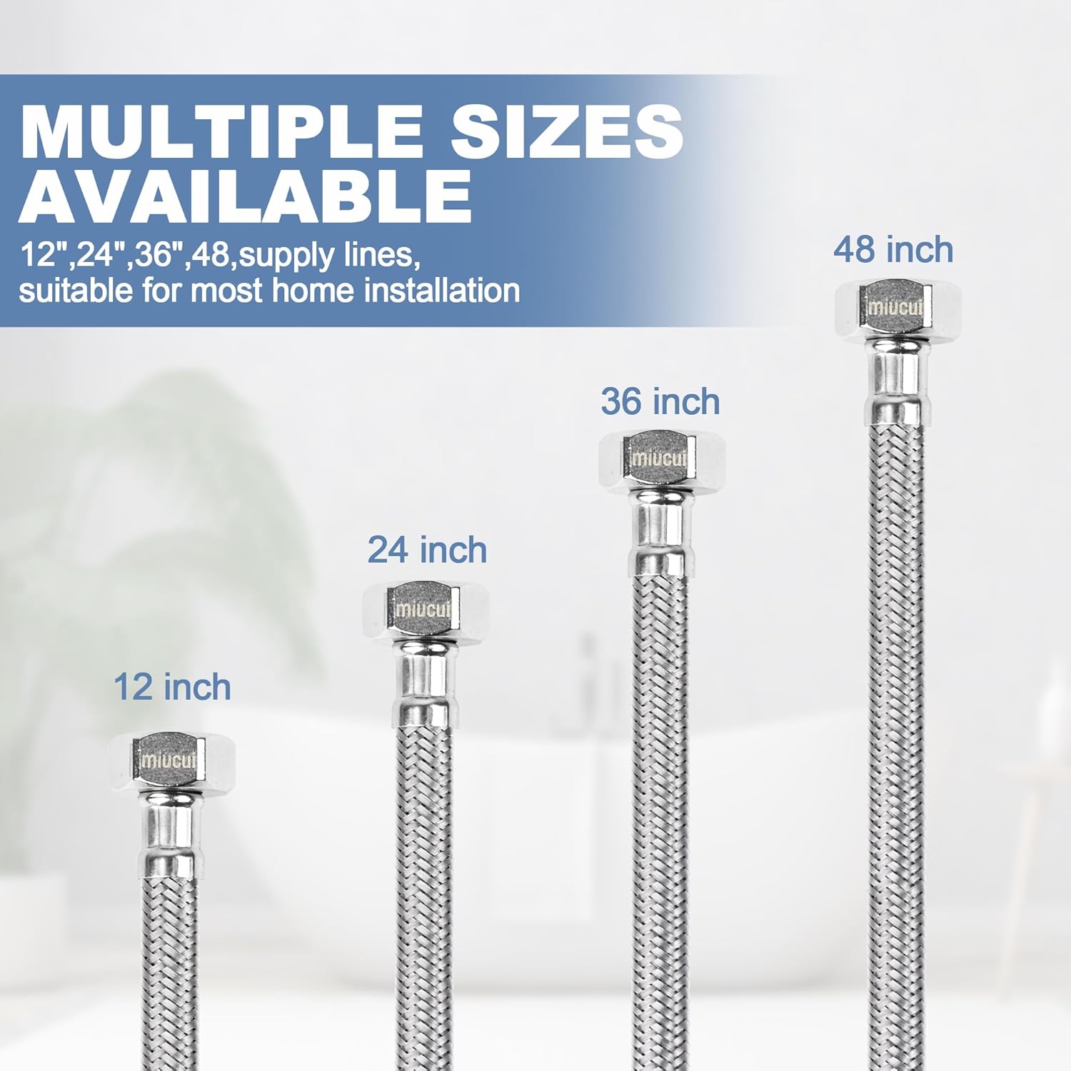 [10-Pack 36 Inch] 1/2" FIP x 3/8" COMP Faucet Supply Lines, Bathroom Faucet Hose Connector, 304 Stainless Steel Braided Water Supply Line