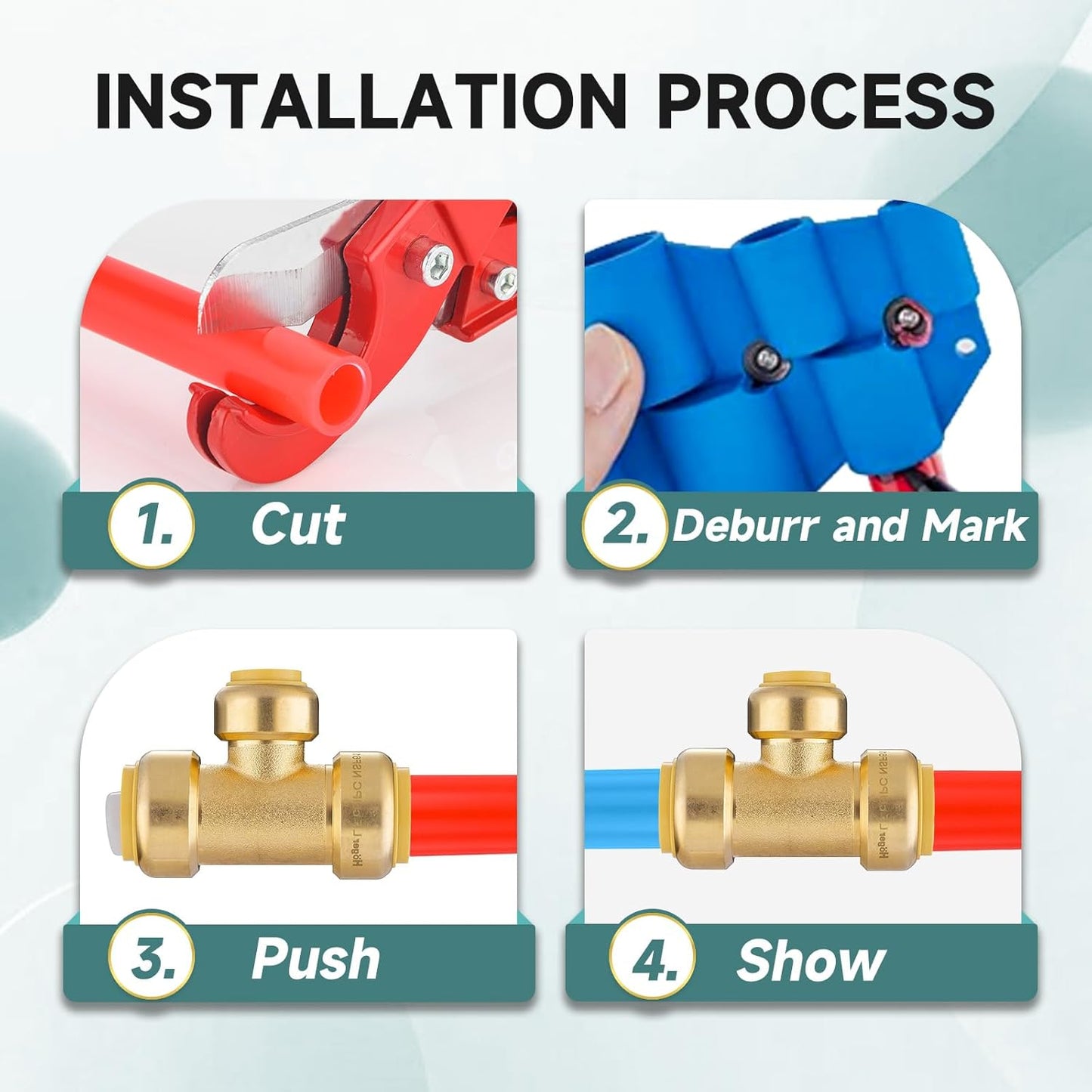 5-Pack Niikappu Pushfit Tee, 3/4"x3/4"x1/2" PEX Brass Push-fit Tee, Push to Connect Plumbing Fittings for PEX, Copper, CPVC, with Disconnect Clip(PF127-5)