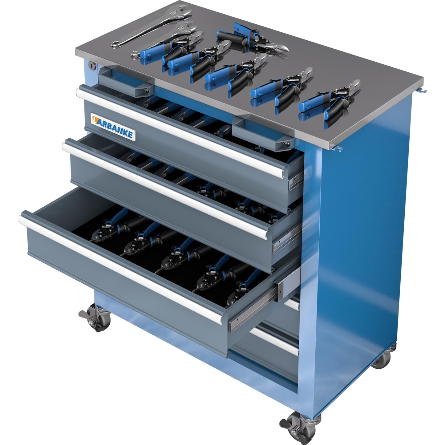 LARBANKE 3 Different Types Tool Chest Combination,Rolling Tool Chest with Stainless Countertop,Tool Cabinet with Connection Buckle,Wheels and Foot Pads,Portable Tool Box Inside