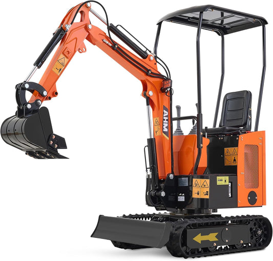 AHM Mini Excavator, 1 Ton Mini Digger with Kubota D722 Engine & 2698 lbf Digging Force, Small Crawler for Home Garden Farm Construction Site, Compact Trench Digger with Upgraded Boom & Rain Canopy