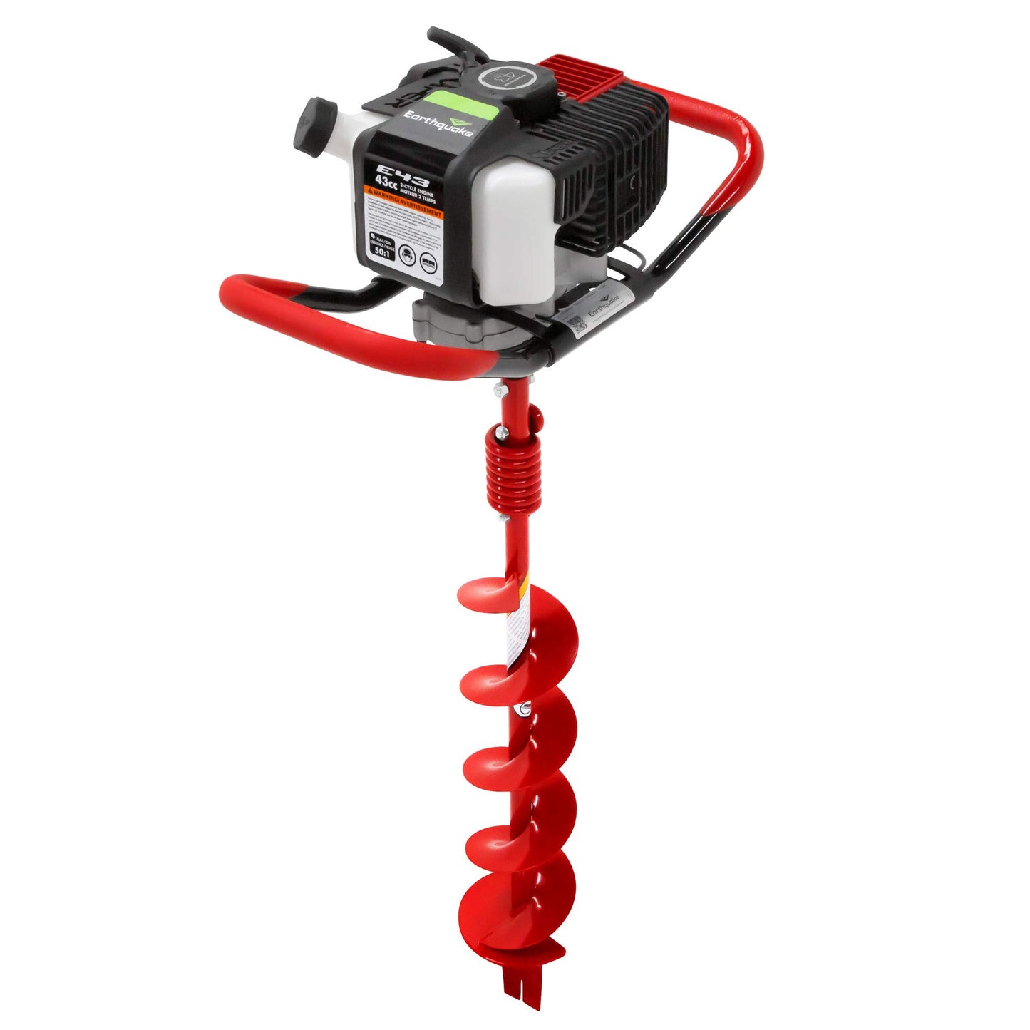 Earthquake E43 1-Person Earth Auger Powerhead, 43cc 2-Cycle Viper Engine, 30:1 Transmission, 5 Year Limited Warranty, Red or Black Auger Bit