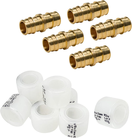 PROCURU Wholesale (100) 3/4-Inch Brass Couplings With (200) Sleeve Rings, for F1960 Expansion PEX-A Pipe (8ABCP0034-100C)