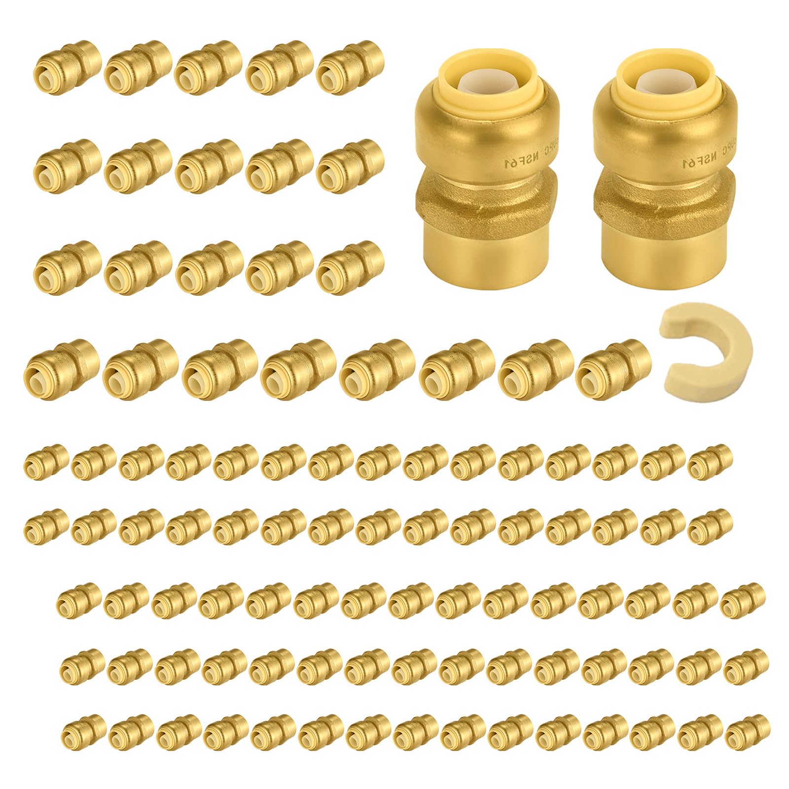 5 PCS Niikappu Push Fit 3/4 Inch x 1/2 Inch Female NPT Brass Adapters Push-Fit Fittings with Disconnect Clip to Connect PEX, Copper, CPVC Pipes
