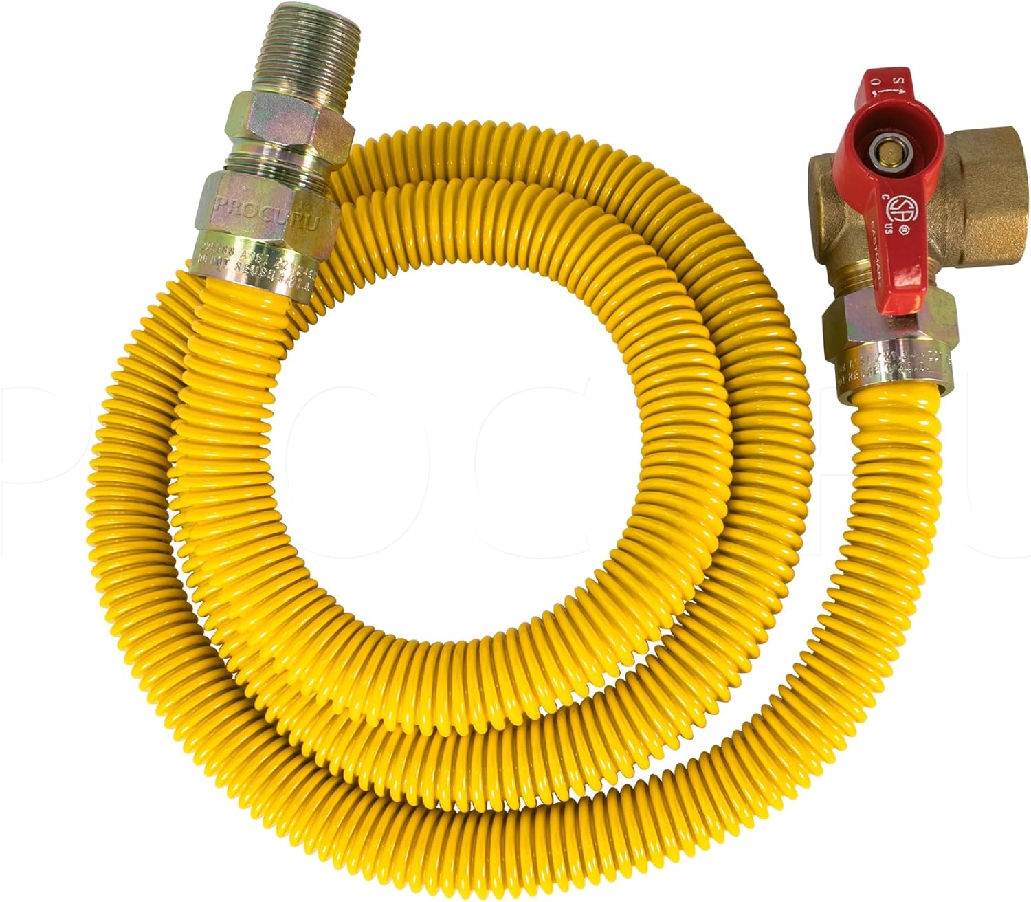 [10-Pack] PROCURU Wholesale 1/2" OD x 72" (6Ft) x 1/2"MIP x 1/2" Angle Valve, Flexible Gas Connector, Yellow-Coated Stainless Steel Tubing for Dryer, Grill, Water Heater (Red-6G1272-AV-10P)
